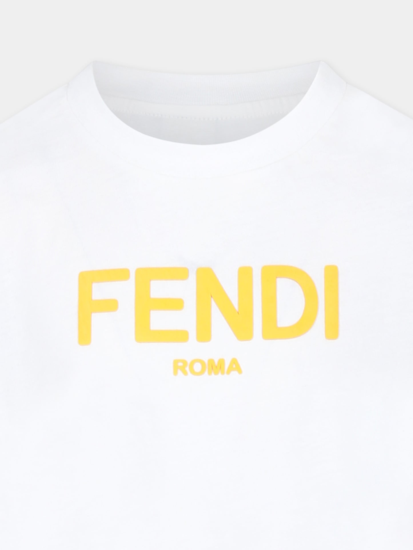 T-shirt bianca per bambini con logo giallo,Fendi Kids,JUI137 7AJ F0TU9