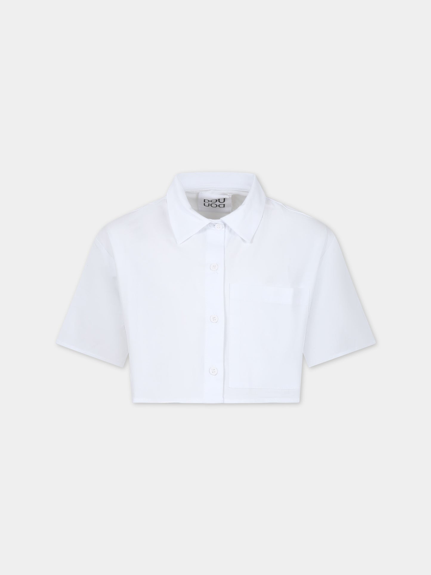 Camicia bianca per bambina con logo nero,Douuod Kids,DS5A01 Z1219 100