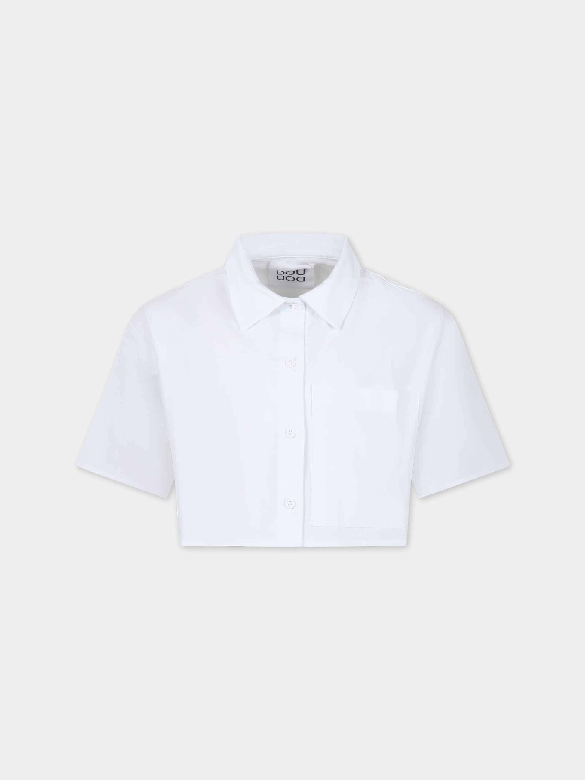 Camicia bianca per bambina con logo nero,Douuod Kids,DS5A01 Z1219 100