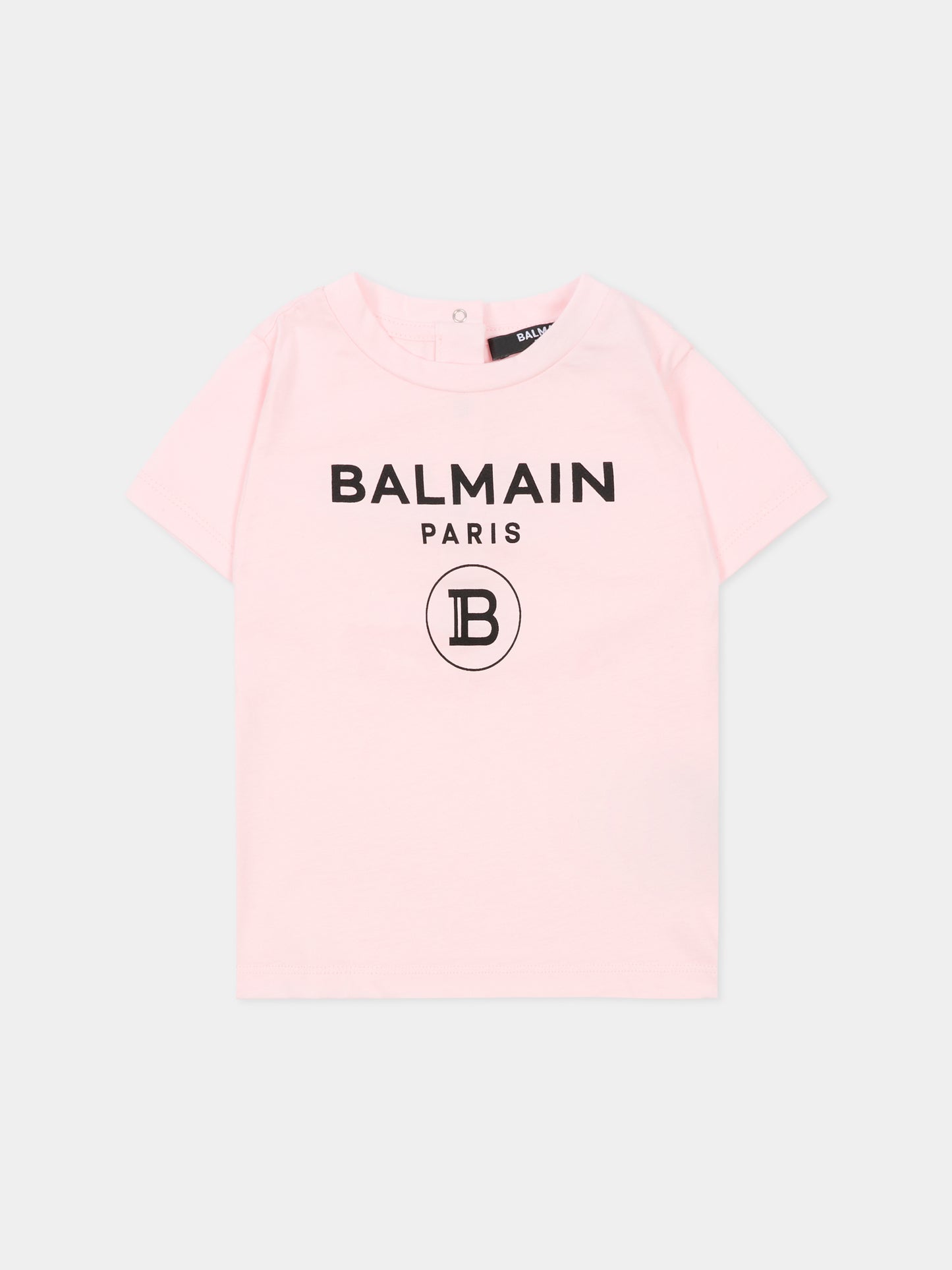 T-shirt rosa per neonata con loghi neri,Balmain Kids,6R8621 Z0112 539NE