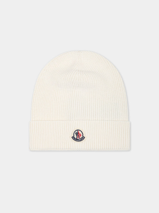 Berretto bianco per neonati con logo,Moncler Kids,951 3B00002 M1367 034