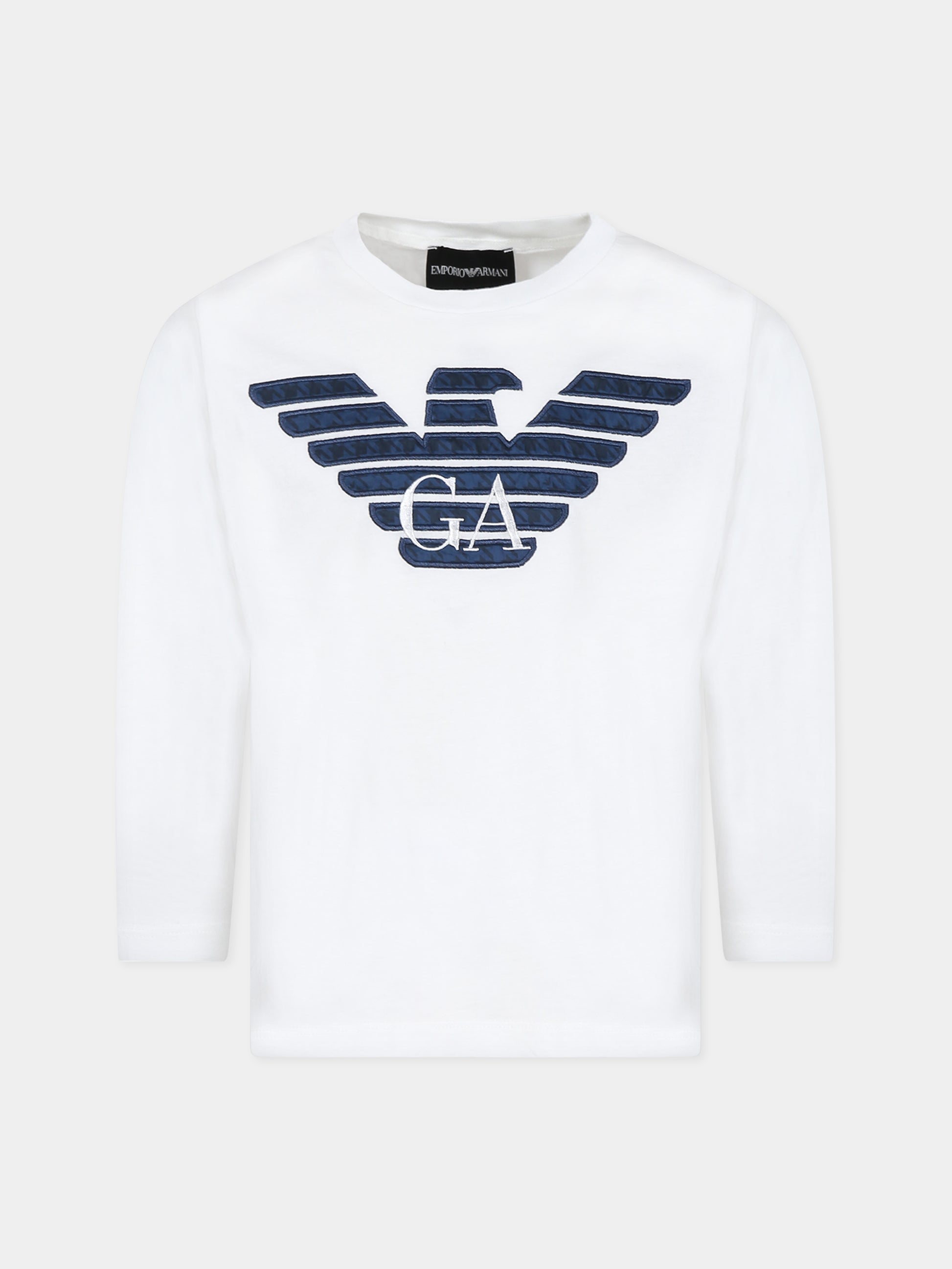 T-shirt bianca per bambino con aquilotto e logo,Armani Junior,6R4TJ3 1JPZZ 0121