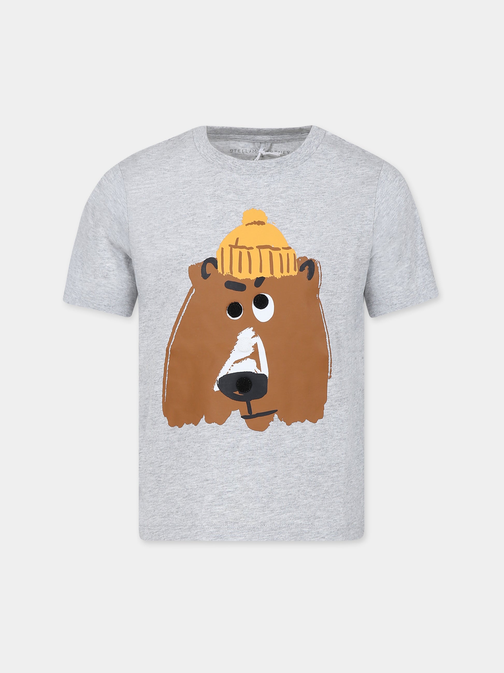 T-shirt grigia per bambino con stampa orso,Stella Mccartney Kids,TT8Q01 Z0434 905
