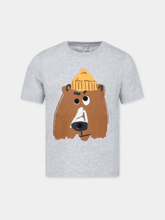 T-shirt grigia per bambino con stampa orso,Stella Mccartney Kids,TT8Q01 Z0434 905