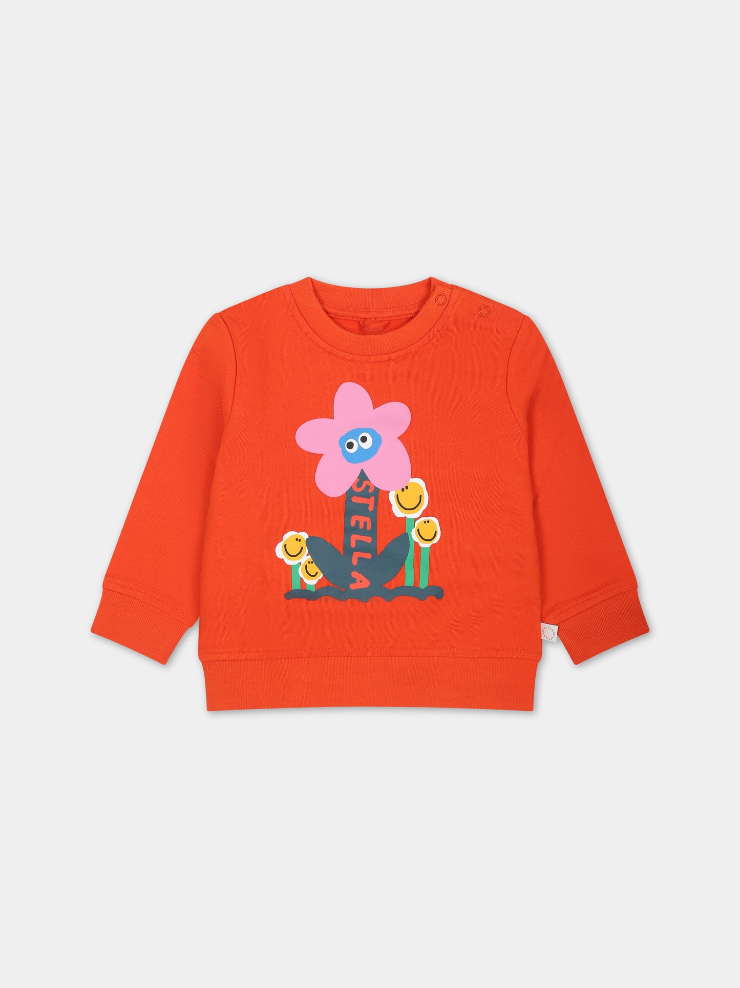 Felpa arancione per neonata con stampa fiori e logo,Stella Mccartney Kids,TT4040 Z0447 437