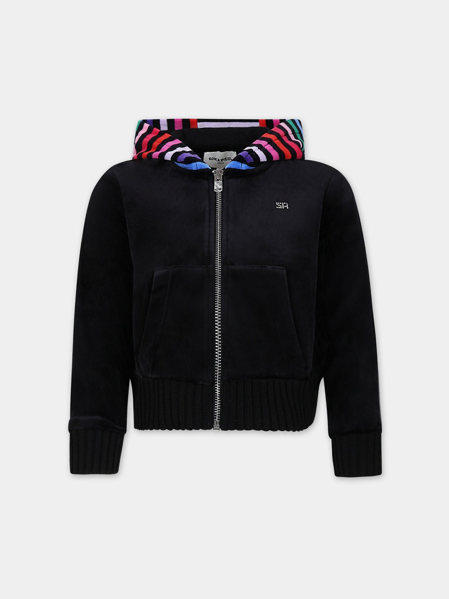 Felpa nera con cappuccio per bambina,Sonia Rykiel Paris,A15033 Z44