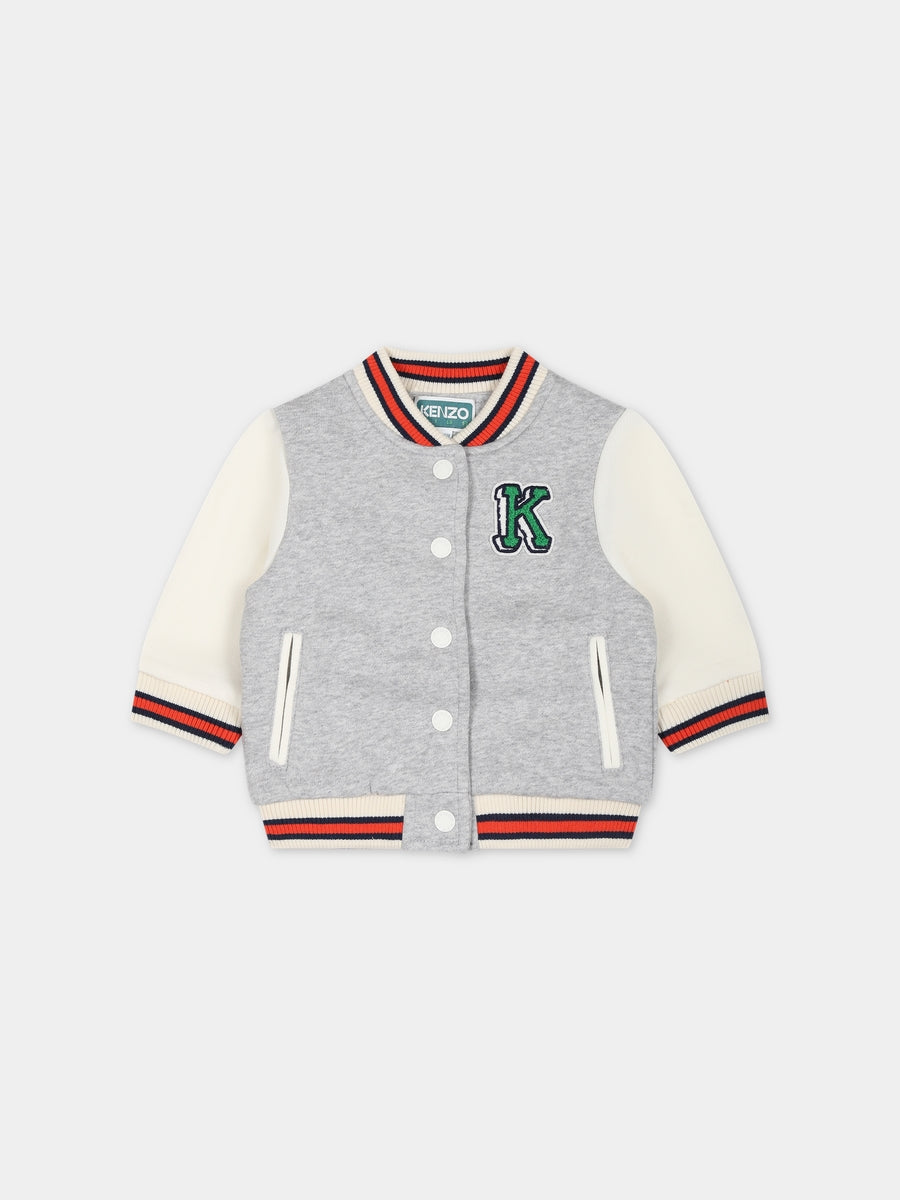 Bomber grigio per neonato con logo,Kenzo Kids,K05494 A03