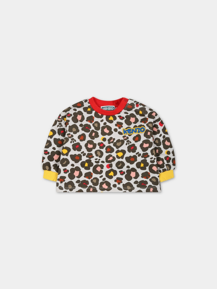 Felpa beige per neonata con logo e stampa,Kenzo Kids,K05499 261