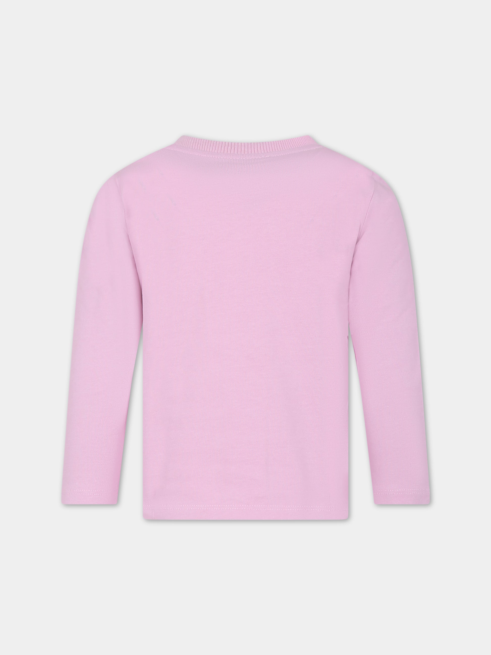 T-shirt rosa per bambina con tigre e logo,Kenzo Kids,K15707 456