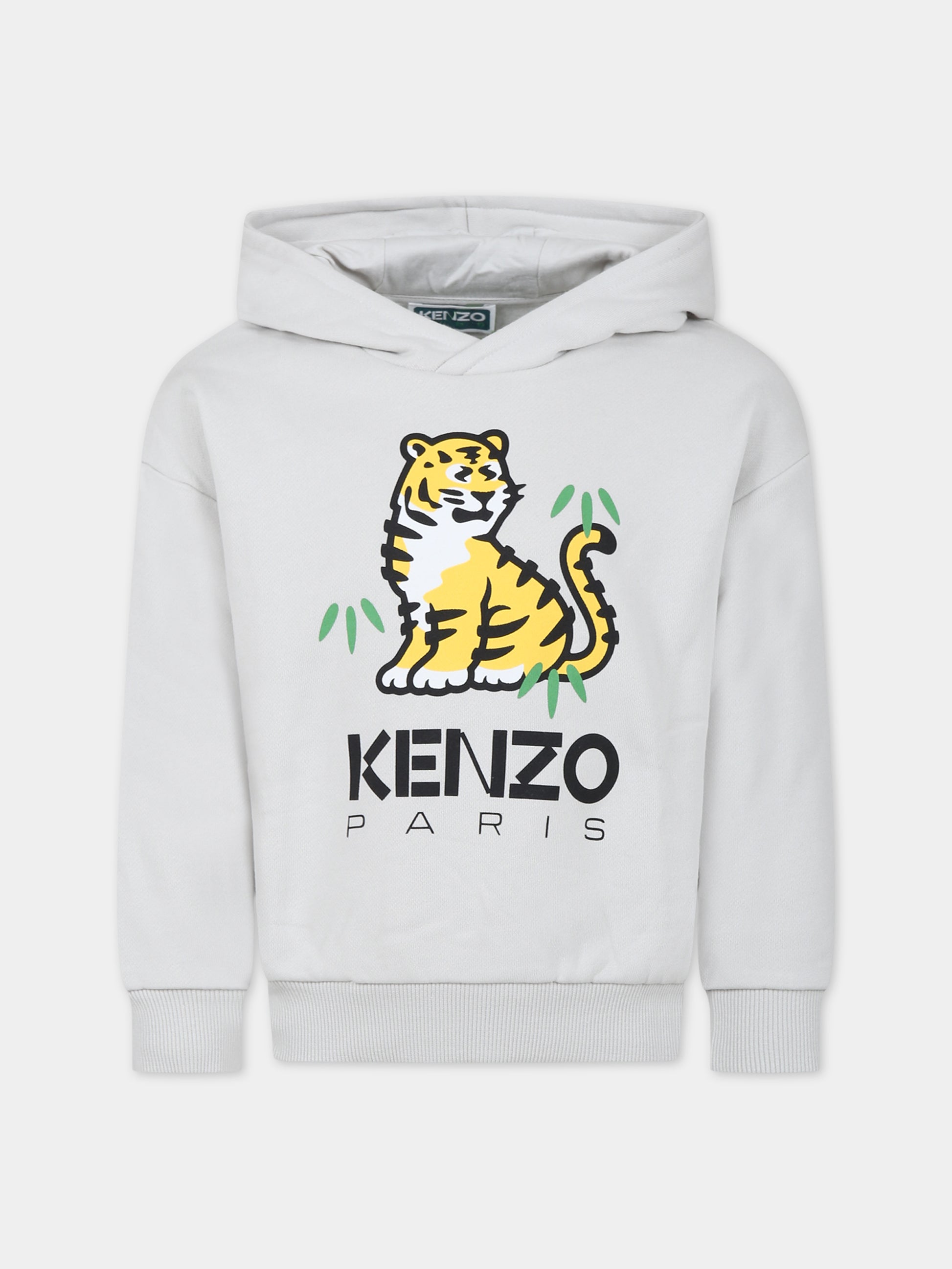Felpa beige per bambini con tigre e logo,Kenzo Kids,K25838 261