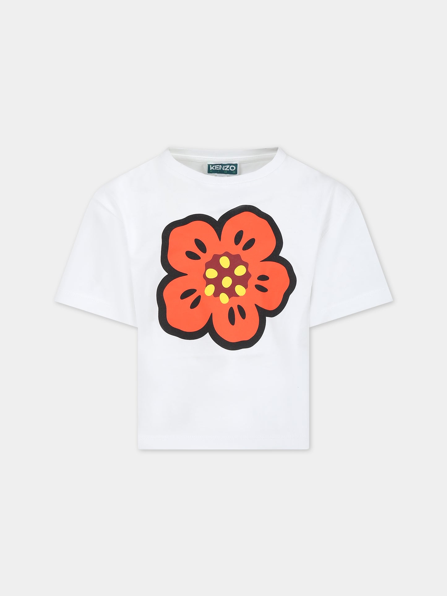 T-shirt bianca per bambini con stampa fiore,Kenzo Kids,K15704 12P