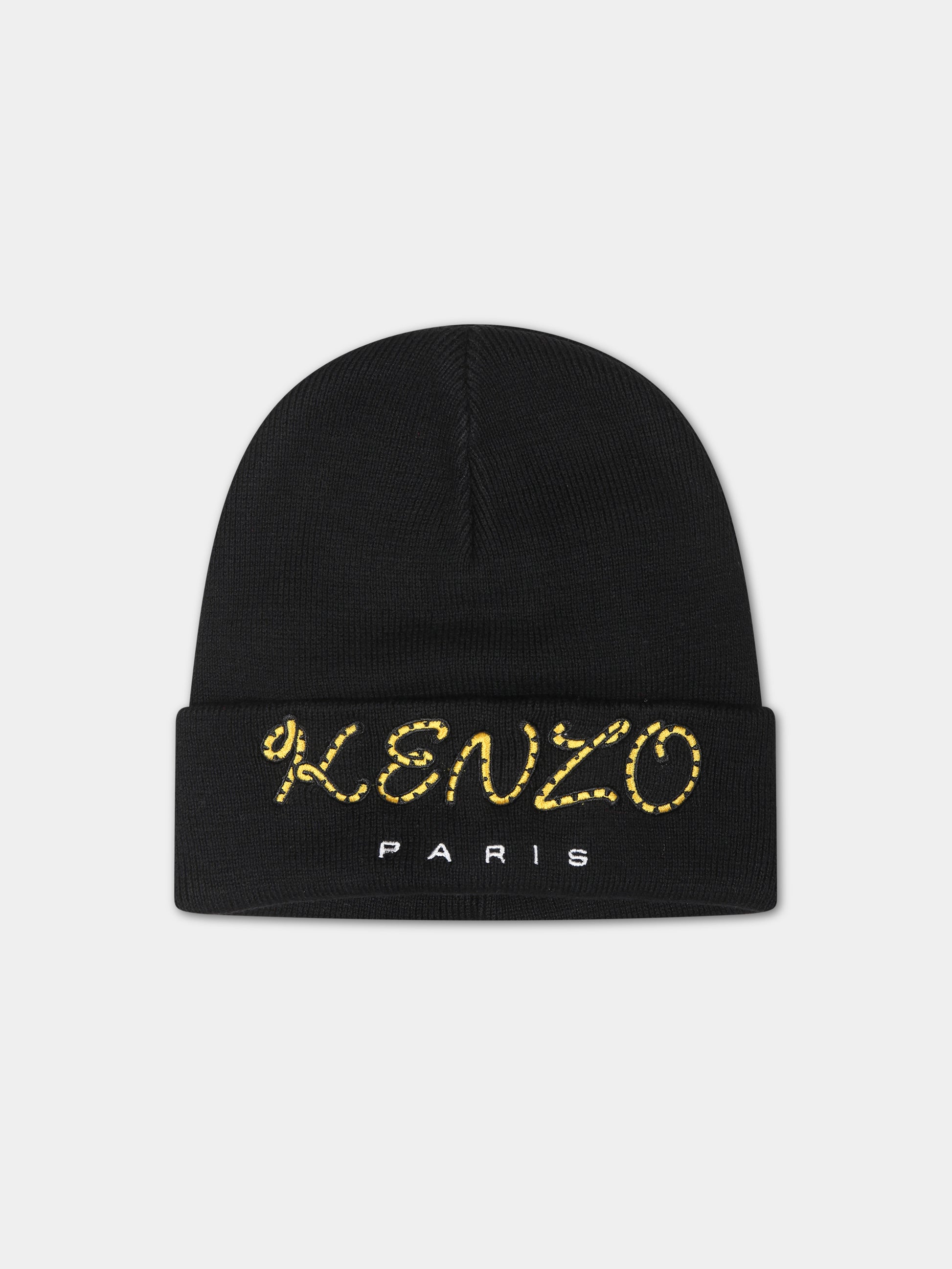 Berretto nero per bambini con logo,Kenzo Kids,K51032 095