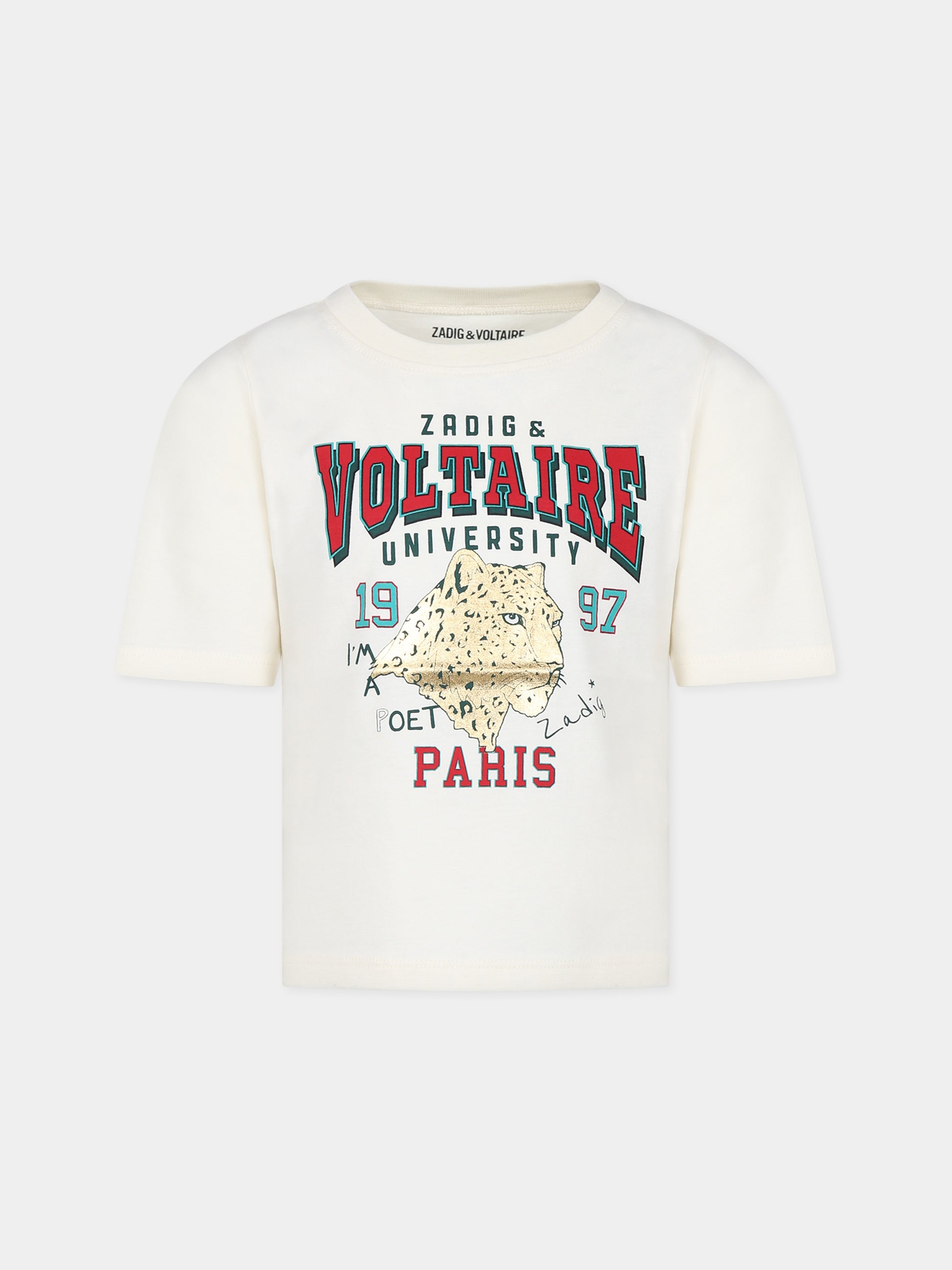T-shirt avorio per bambina con logo e stampa,Zadig & Voltaire Kids,X15421 140