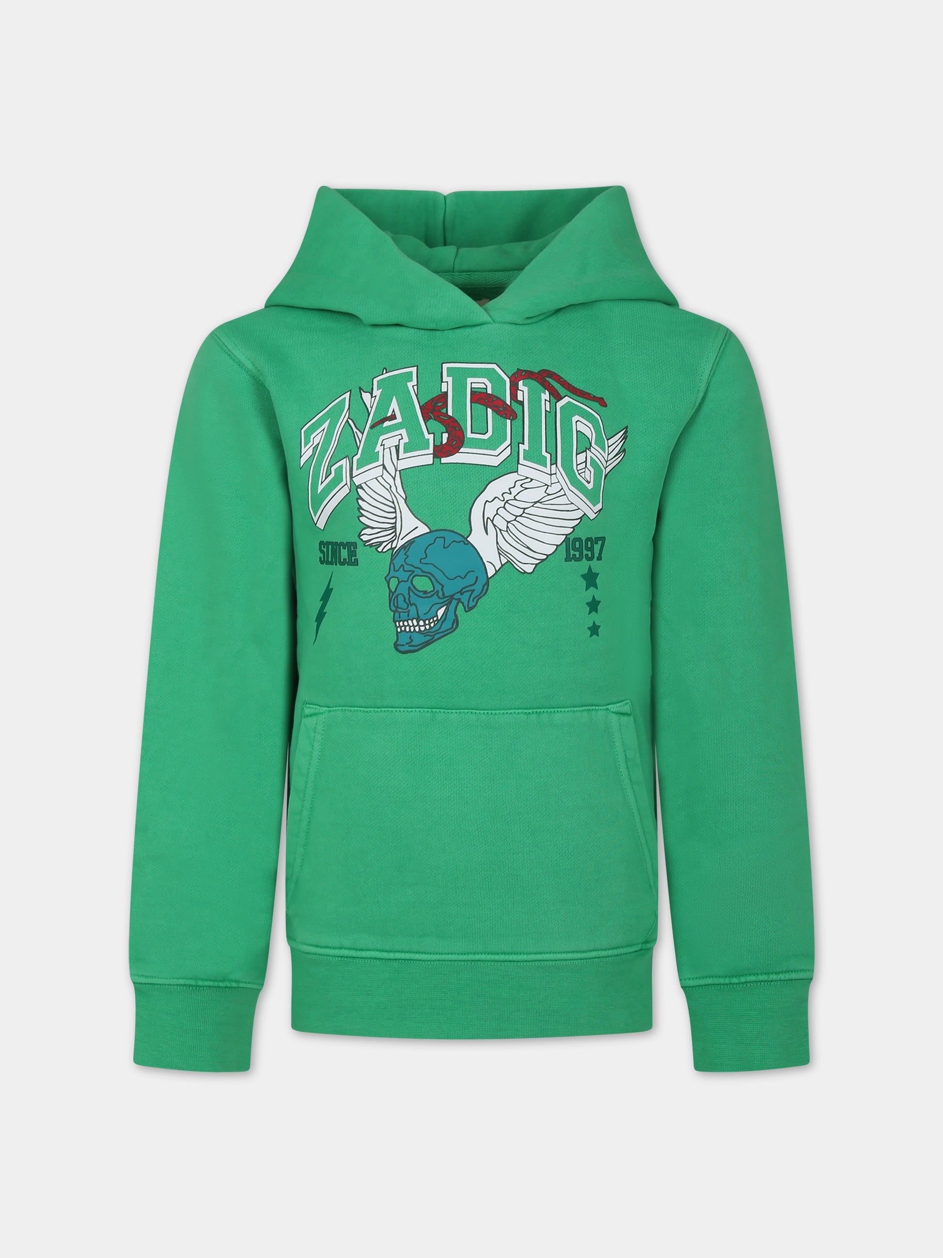 Felpa verde con teschio per bambini,Zadig & Voltaire Kids,X25384 613
