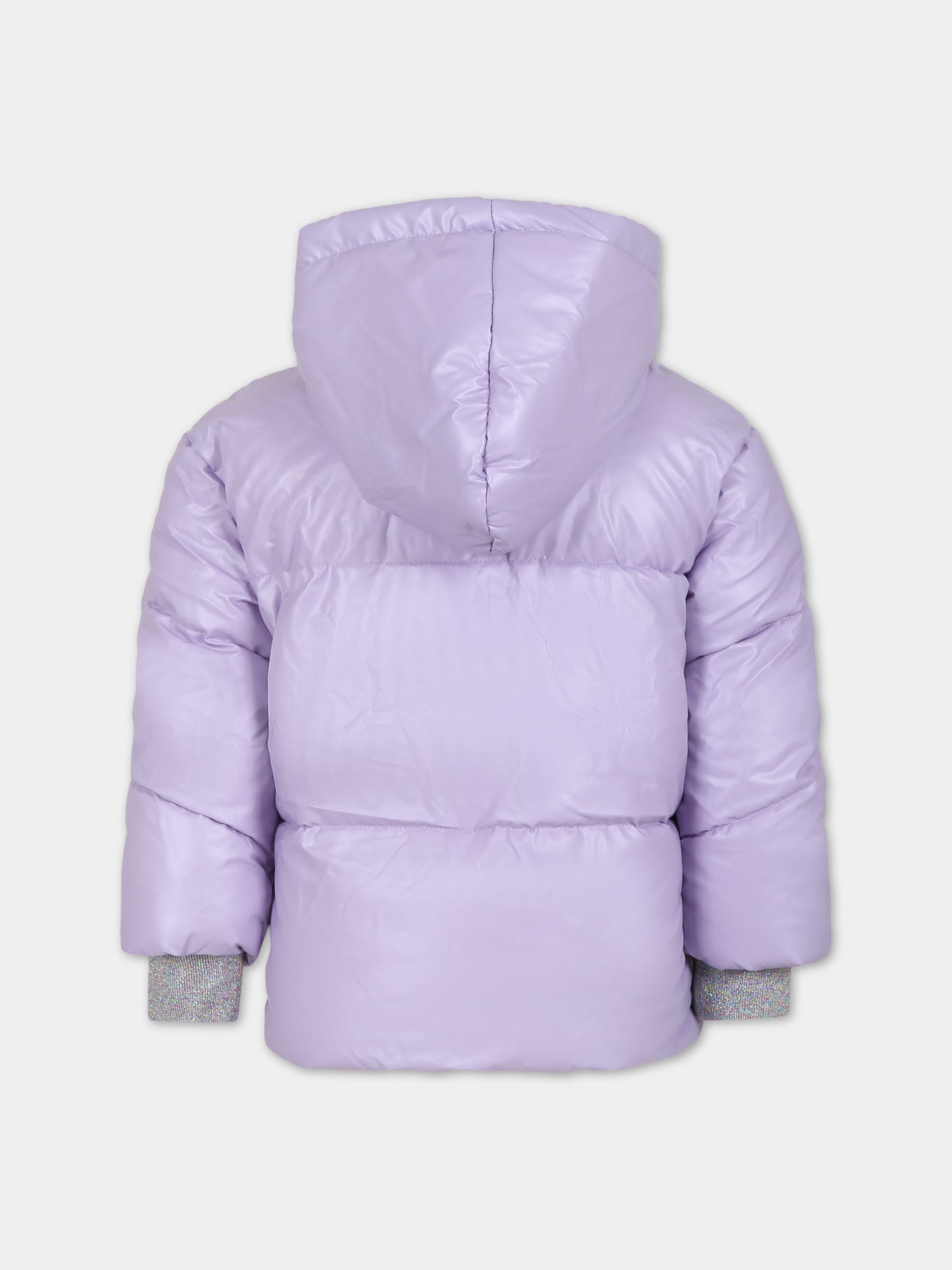 Piumino lilla con logo in paillettes per bambina,Billieblush,U16366 MALVA