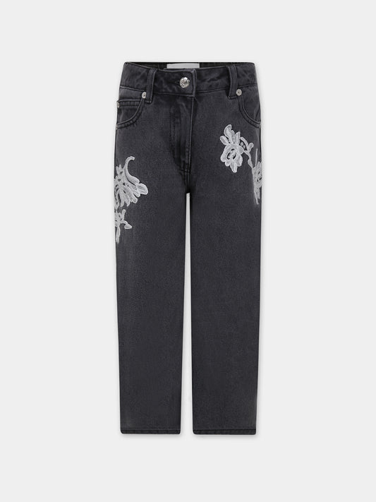 Jeans grigi per bambina con ricami,Ermanno Scervino Junior,SFPA003 C DF024 5010