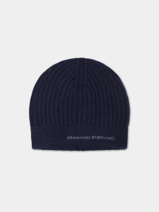 Berretto blu per bambina con logo,Ermanno Scervino Junior,SFCP001 C FL194 4081