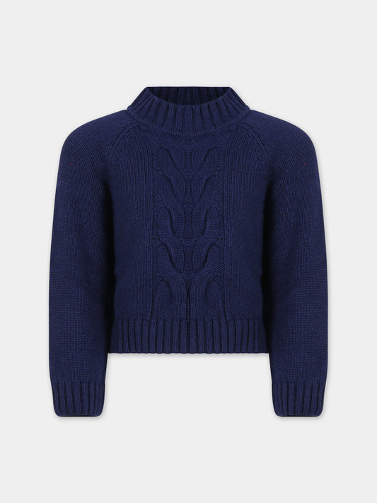 Maglione blu per bambina con logo,Dondup Kids,DFMA002 C FL116 4000