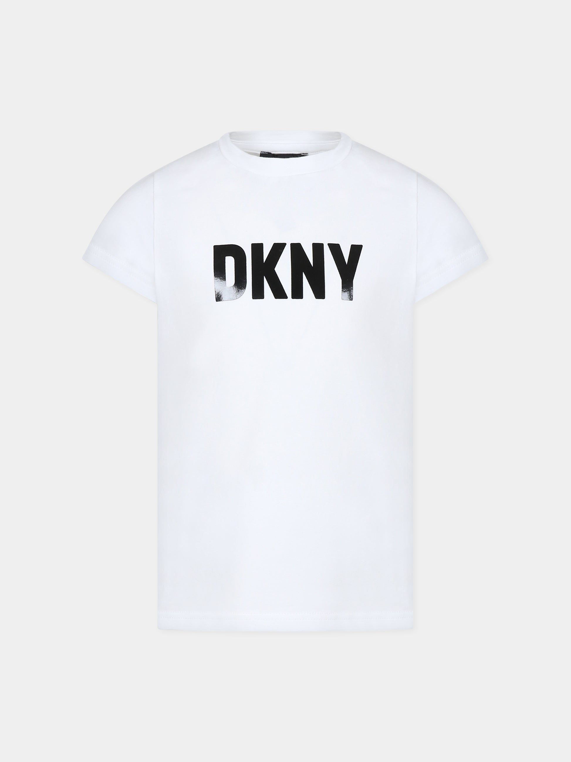 T-shirt bianca per bambina con logo,Dkny,D35T17 10P