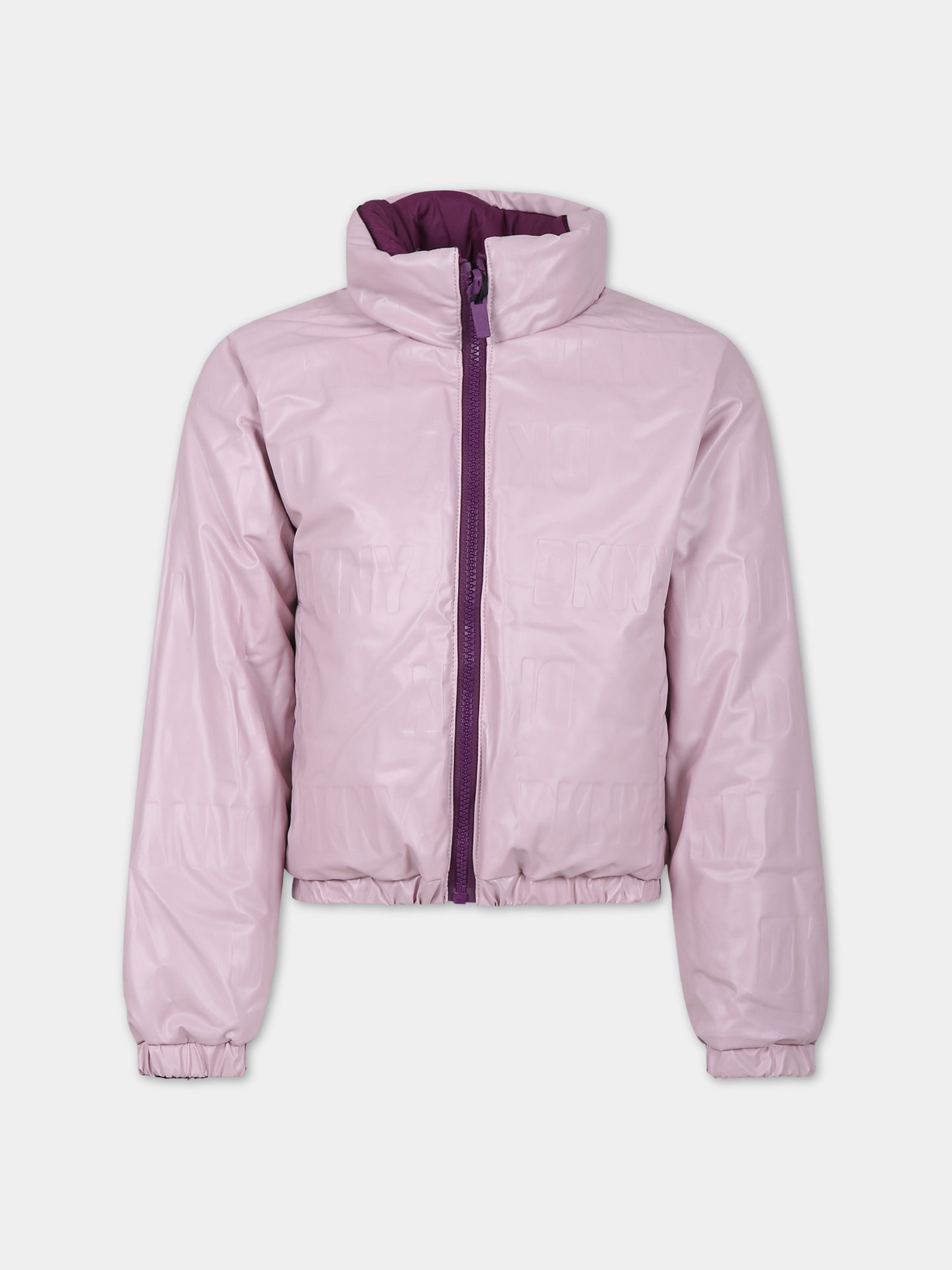 Piumino viola reversibile per bambina con logo,Dkny,D36681 910