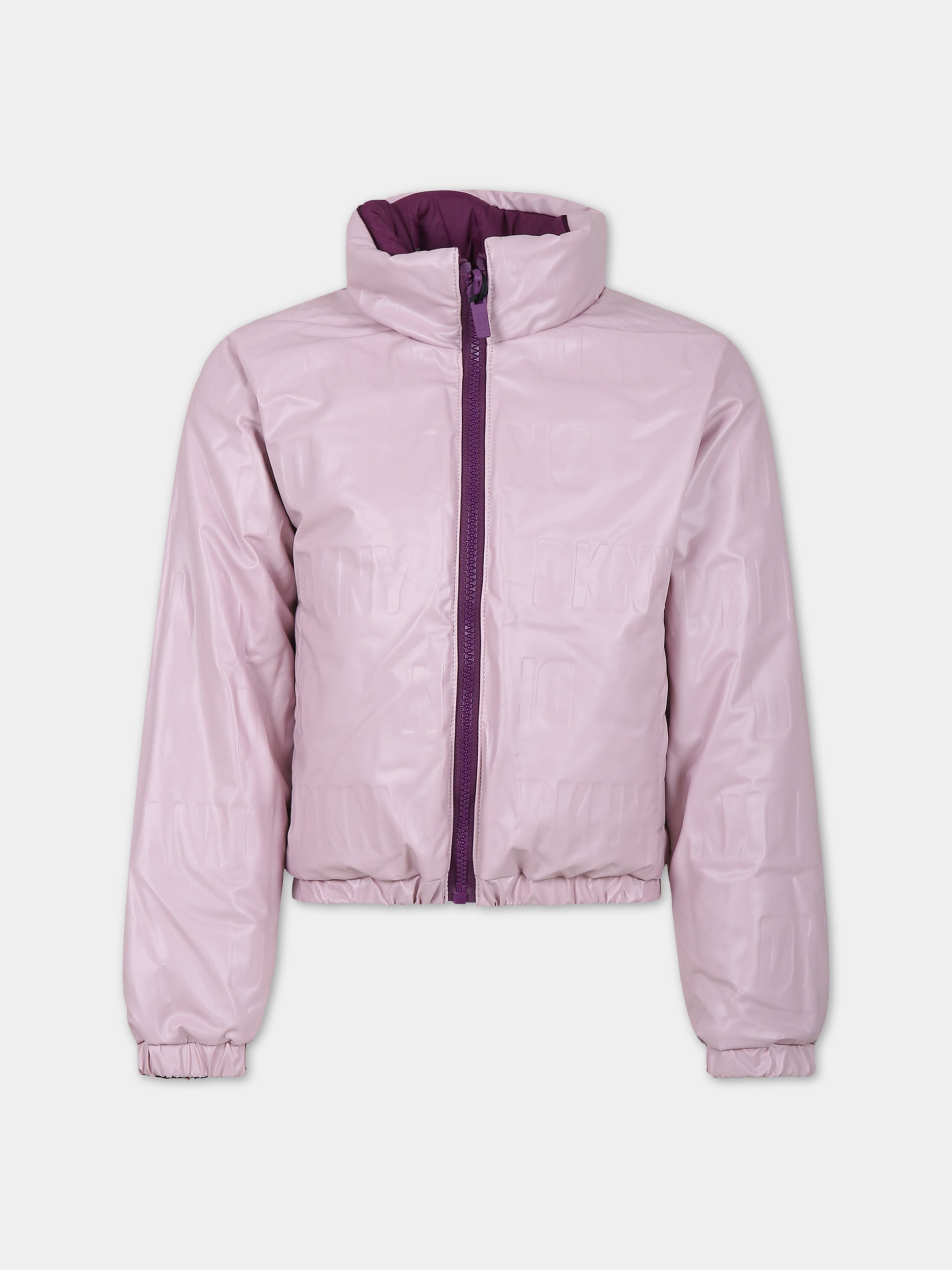 Piumino viola reversibile per bambina con logo,Dkny,D36681 910