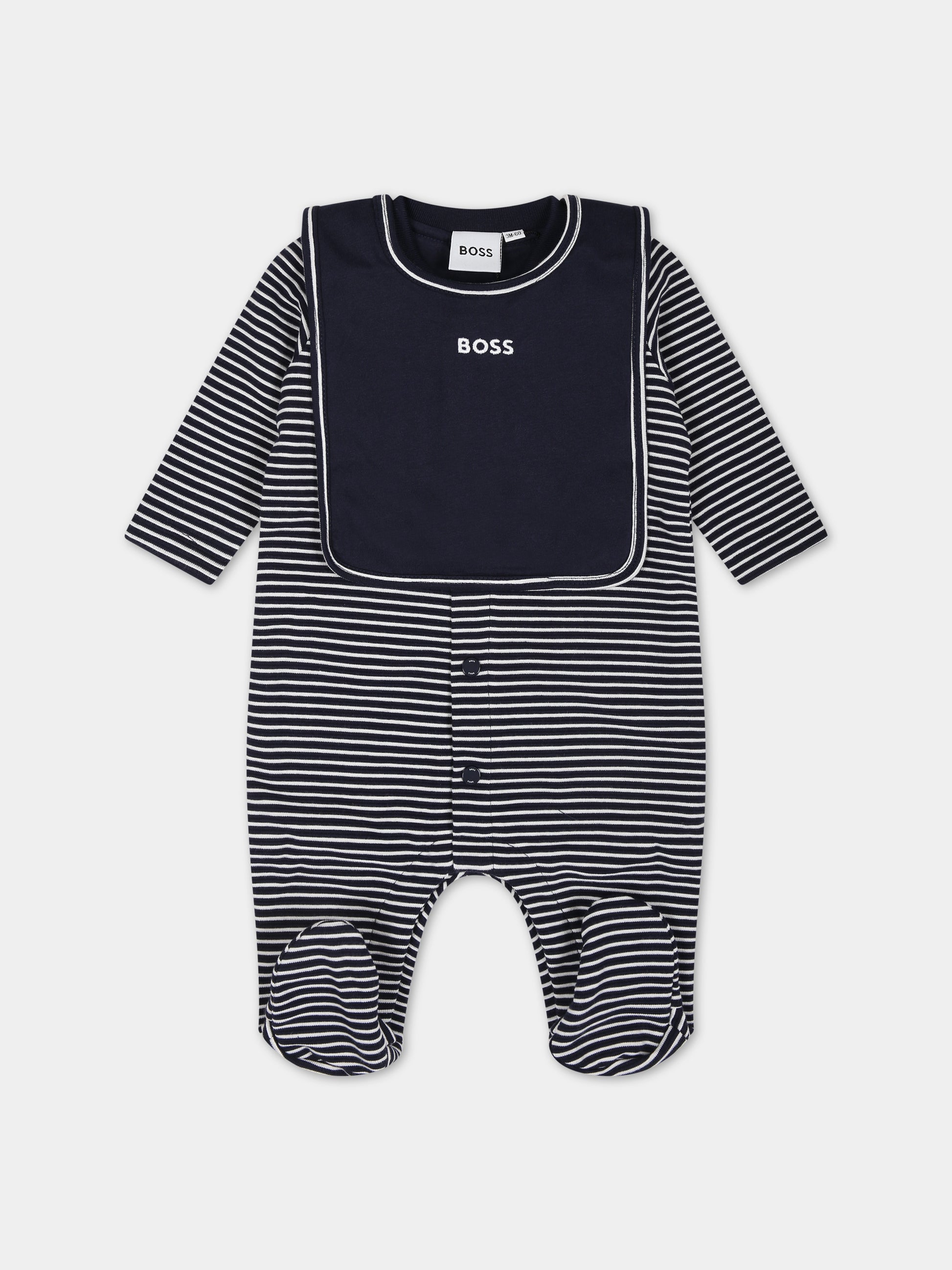 Set tutina e bavaglio blu per neonato con logo,Boss,J98435 849