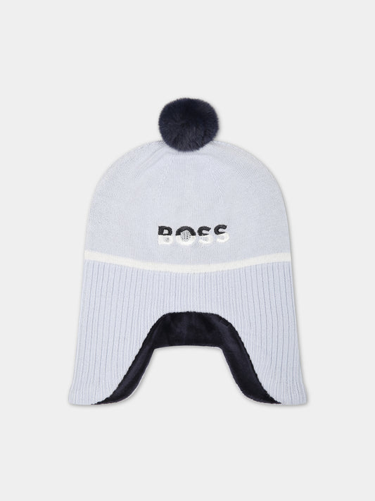 Berretto celeste per neonato con pon-pon,Boss,J91149 771