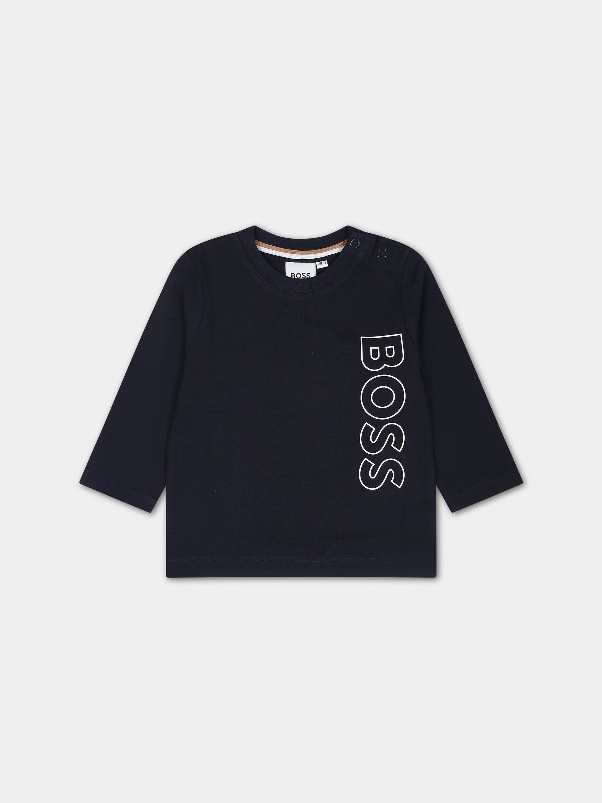 T-shirt blu con logo per neonato,Boss,J05A21 849