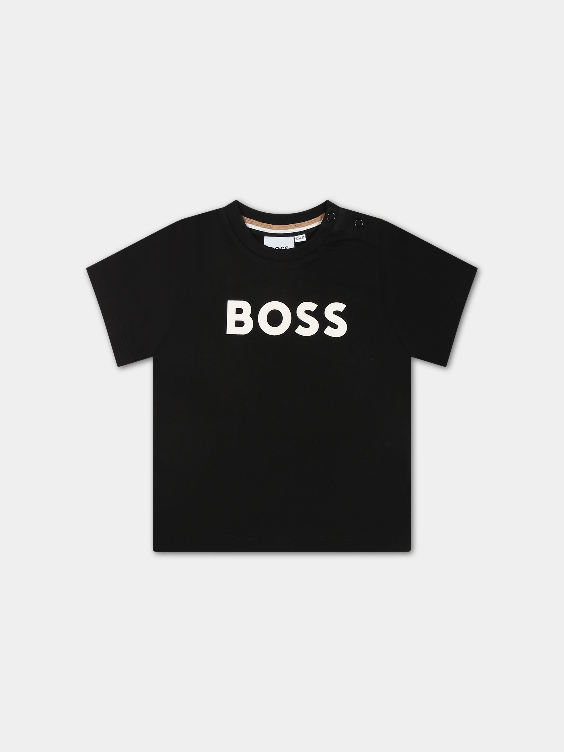 T-shirt nera per neonato con logo,Boss,J05A20 09B