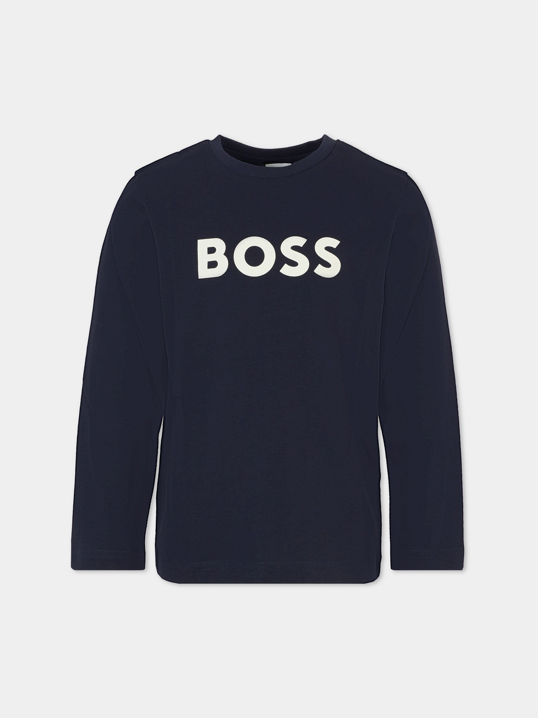 T-shirt blu per bambino con logo,Boss,J25P25 849