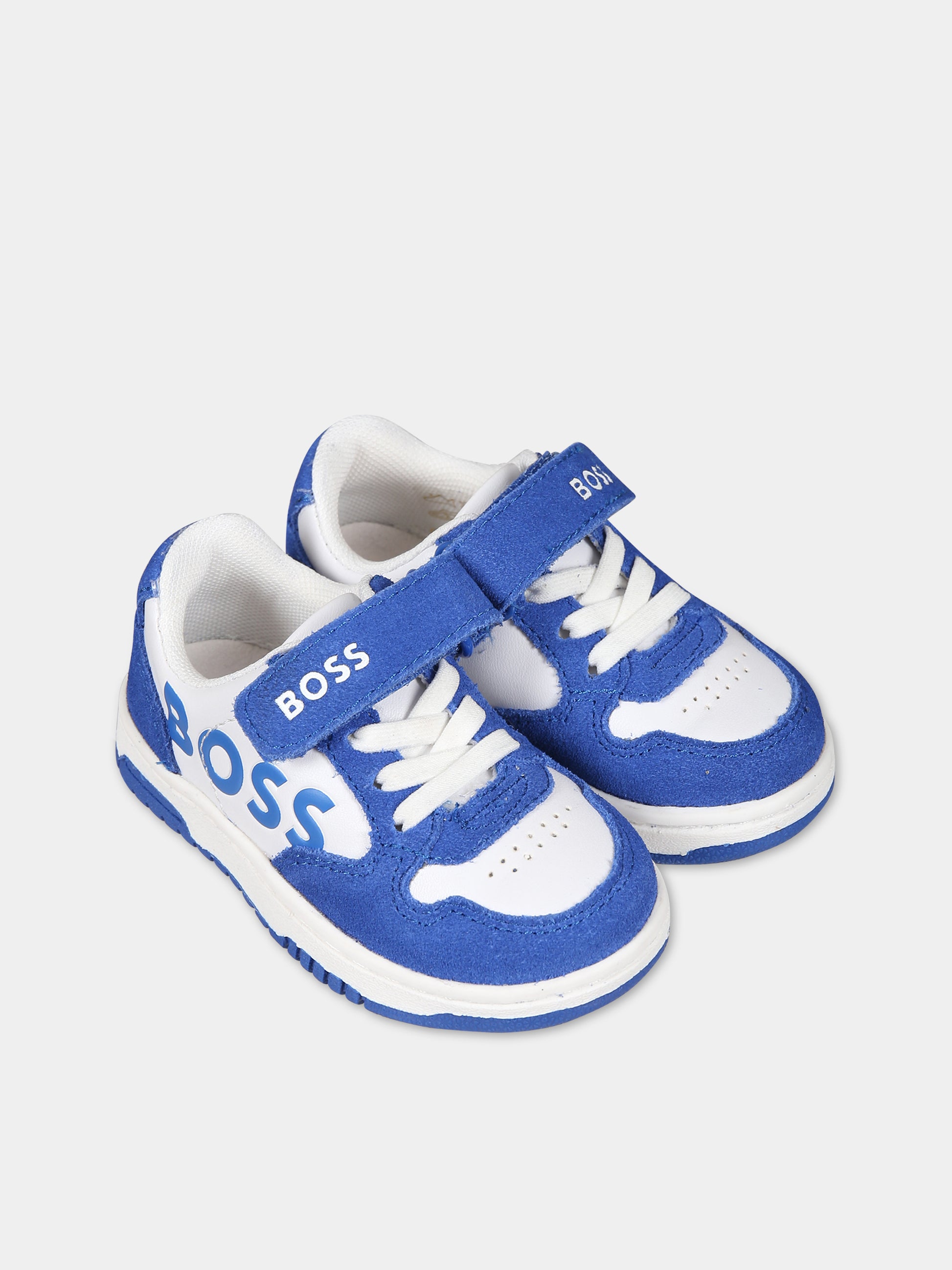 Sneakers azzurre per neonato con logo,Boss,J09208 MARINE