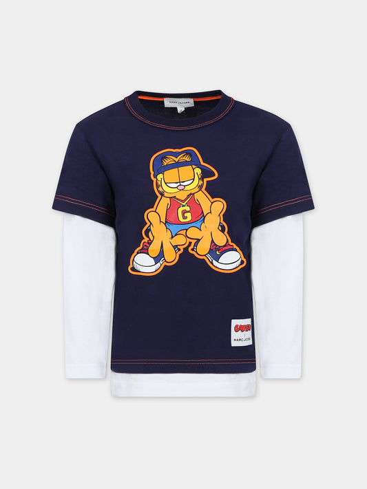 T-shirt blu per bambino con stampa Garfield,Little Marc Jacobs,W25607 85T