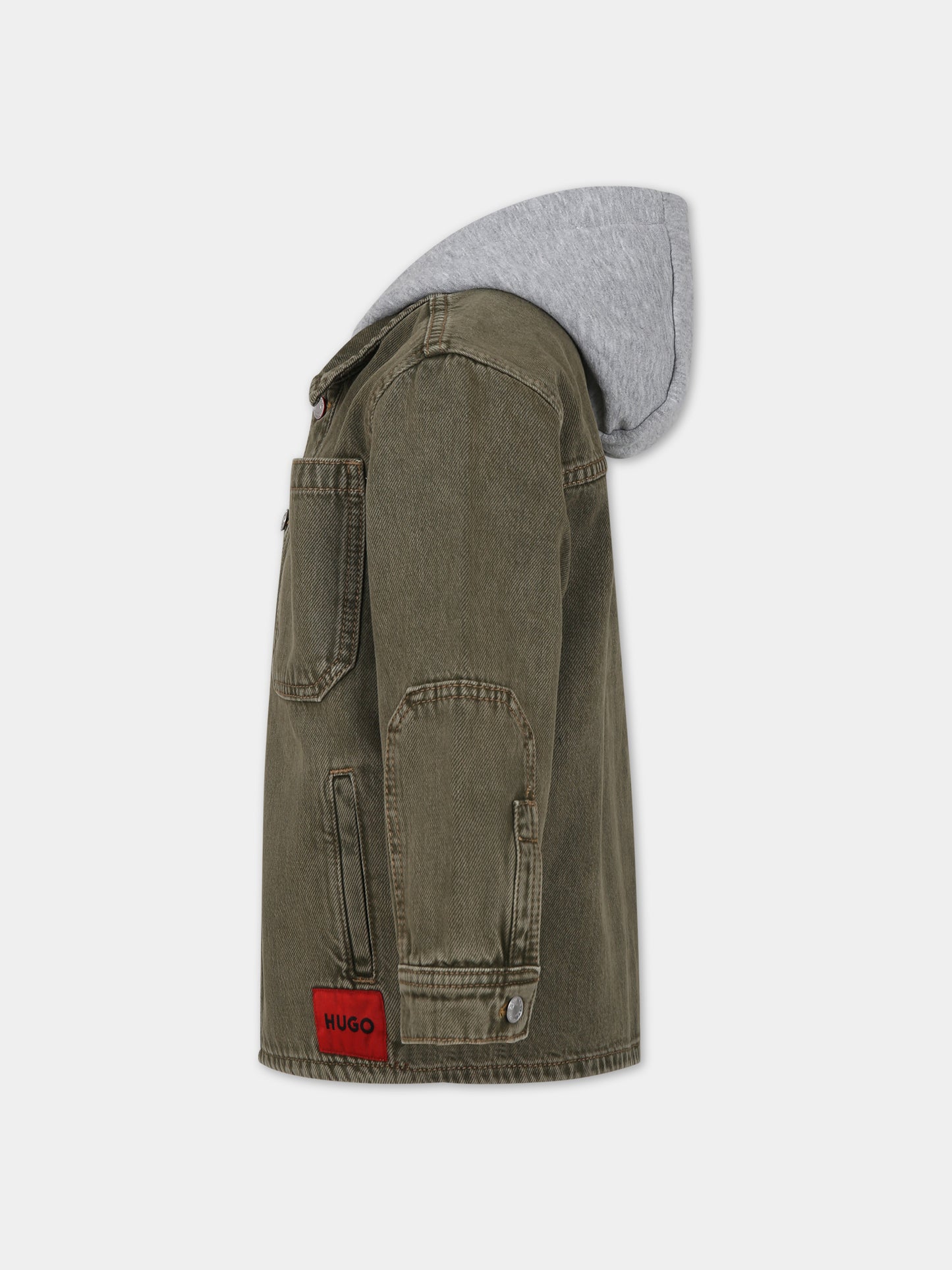 Camicia verde per bambino con cappuccio e logo,Hugo,G25148 Z36