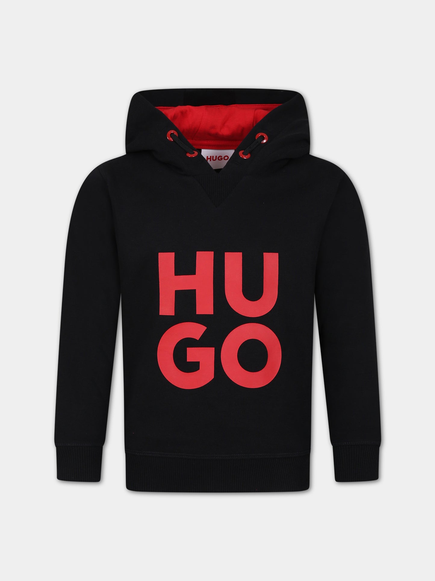 Felpa nera per bambino con logo,Hugo,G25152 09B