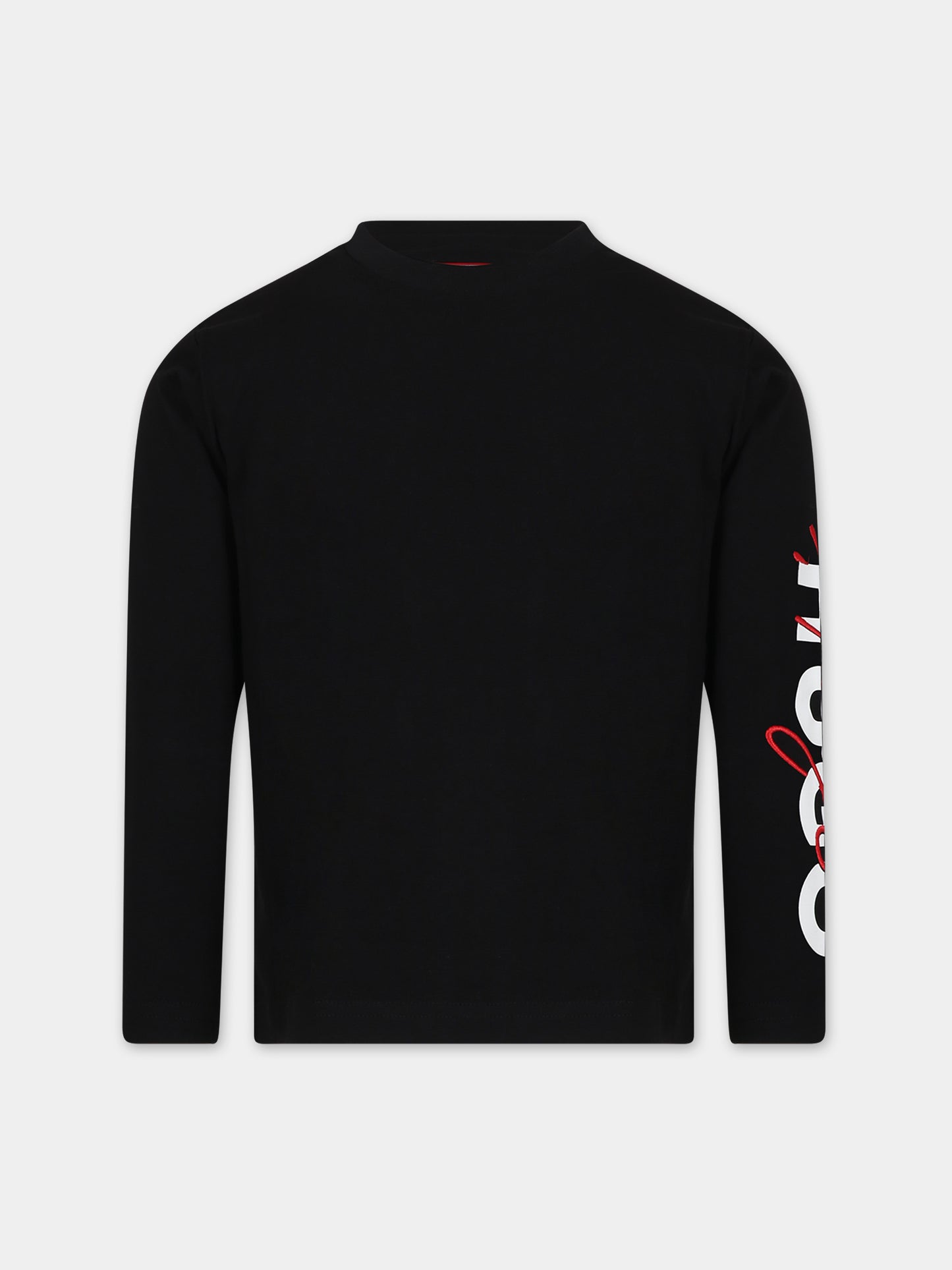 T-shirt nera per bambino con stampa logo,Hugo,G25134 09B