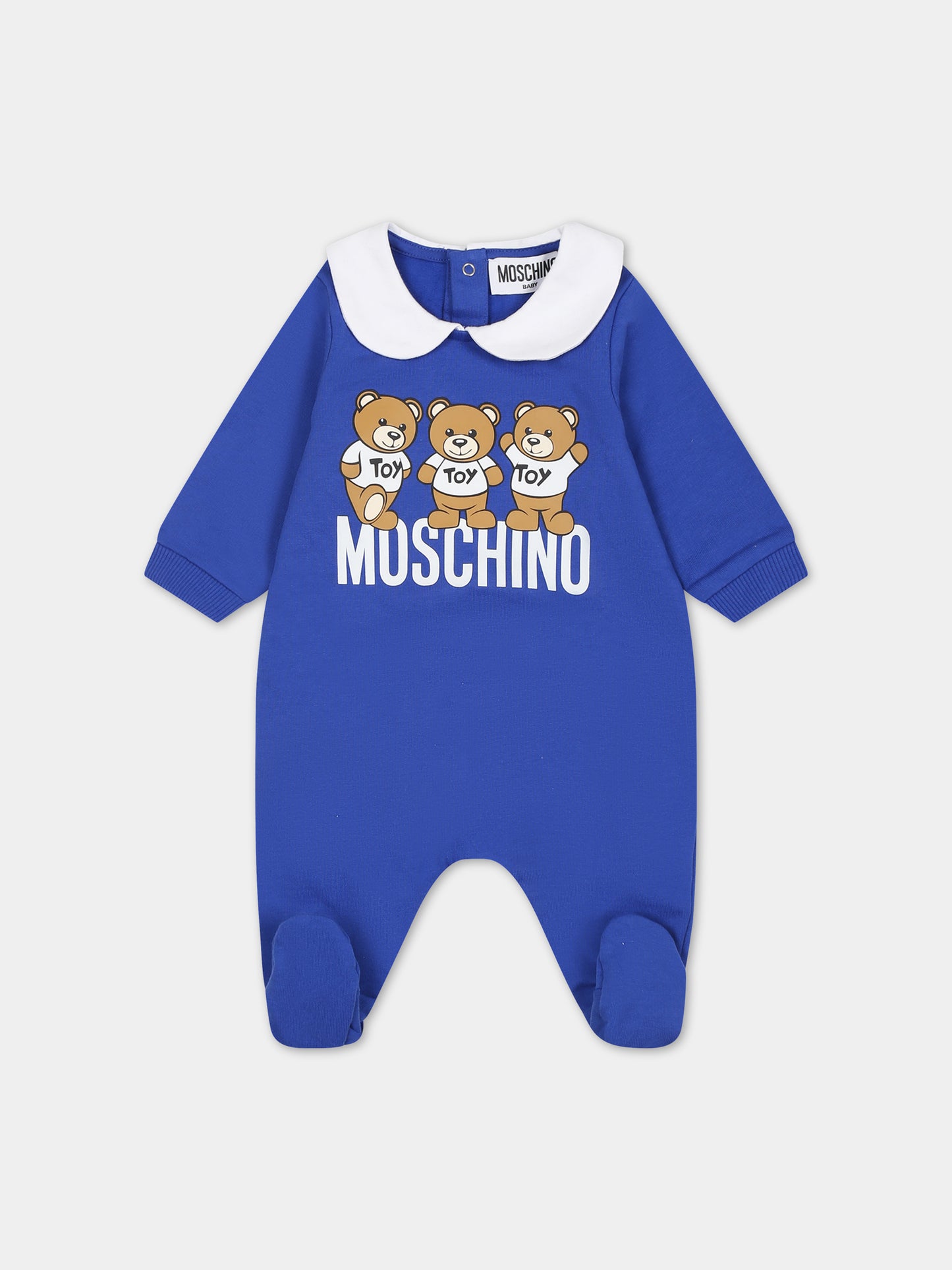Tutina blu per neonato con Teddy Bears e logo,Moschino Kids,MWY037 LCA60 40457