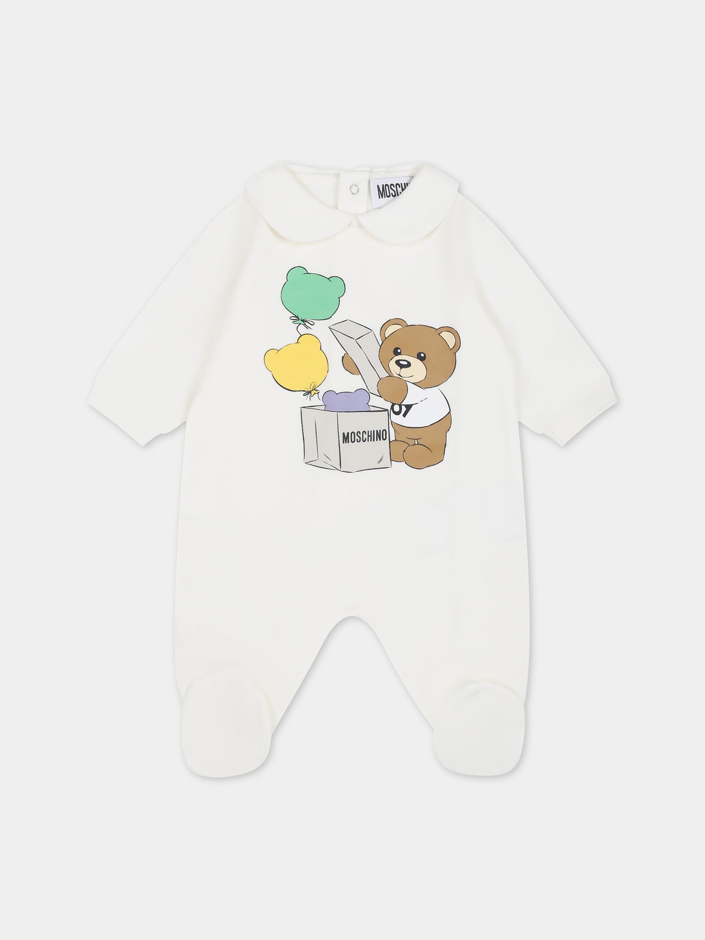 Tutina bianca per neonati con Teddy Bear e stampa,Moschino Kids,MUT03L LCA40 10063