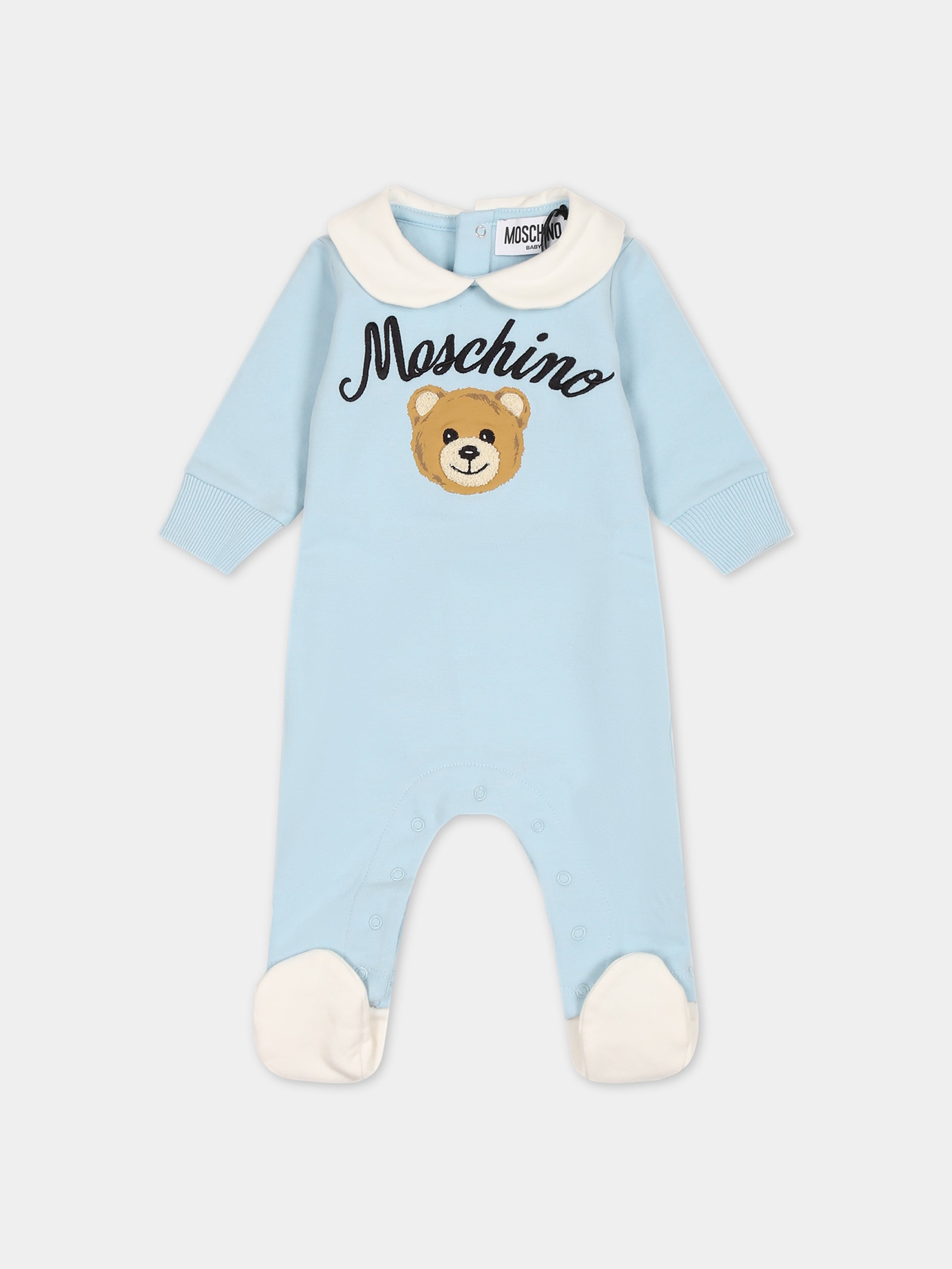 Tutina celeste per neonato con Teddy Bear e logo,Moschino Kids,MUY05D LDA55 40304
