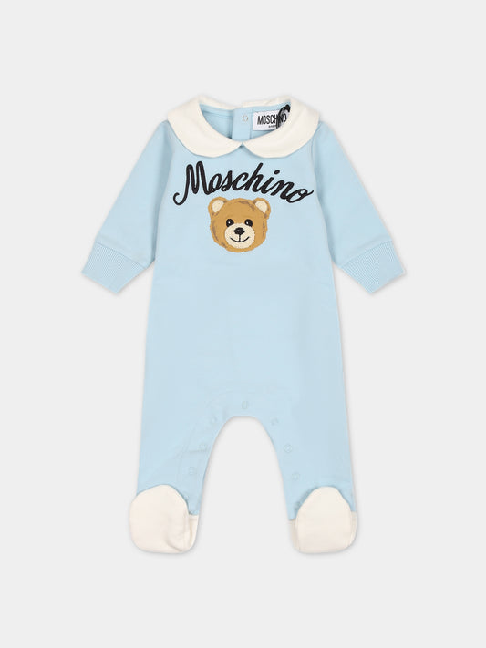 Tutina celeste per neonato con Teddy Bear e logo,Moschino Kids,MUY05D LDA55 40304