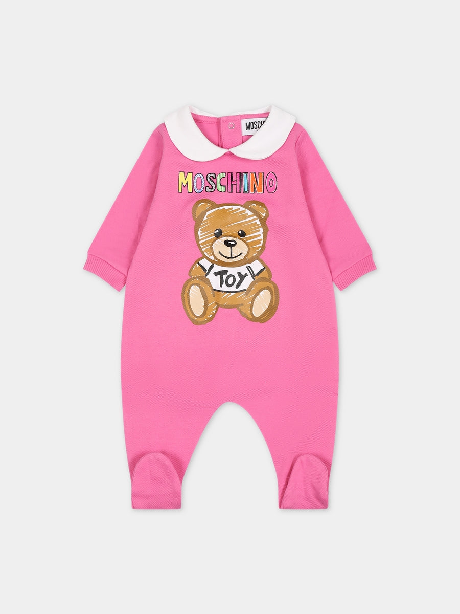 Tutina fucsia per neonata con Teddy Bear e logo,Moschino Kids,MVY037 LCA64 52458