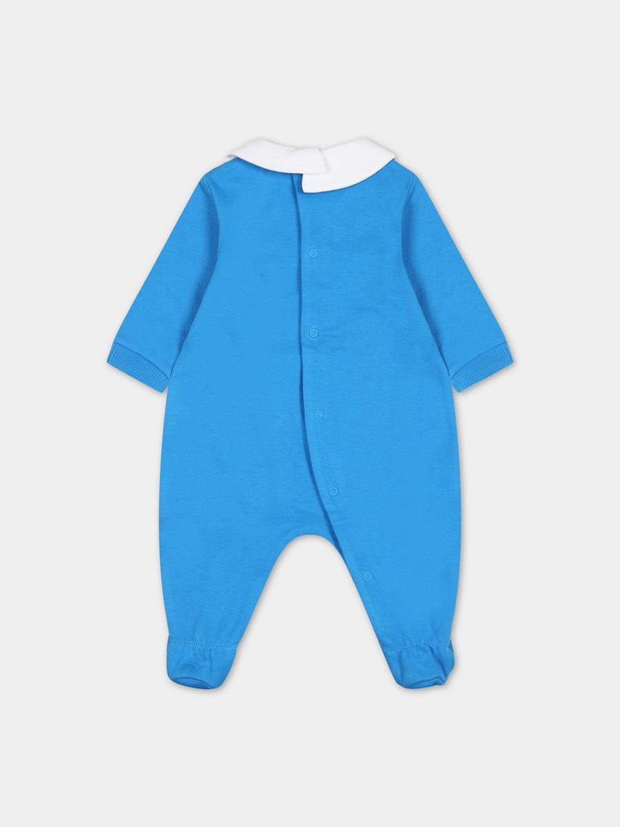 Tutina azzurra per neonato con Teddy Bear e logo,Moschino Kids,MVY037 LCA64 41017