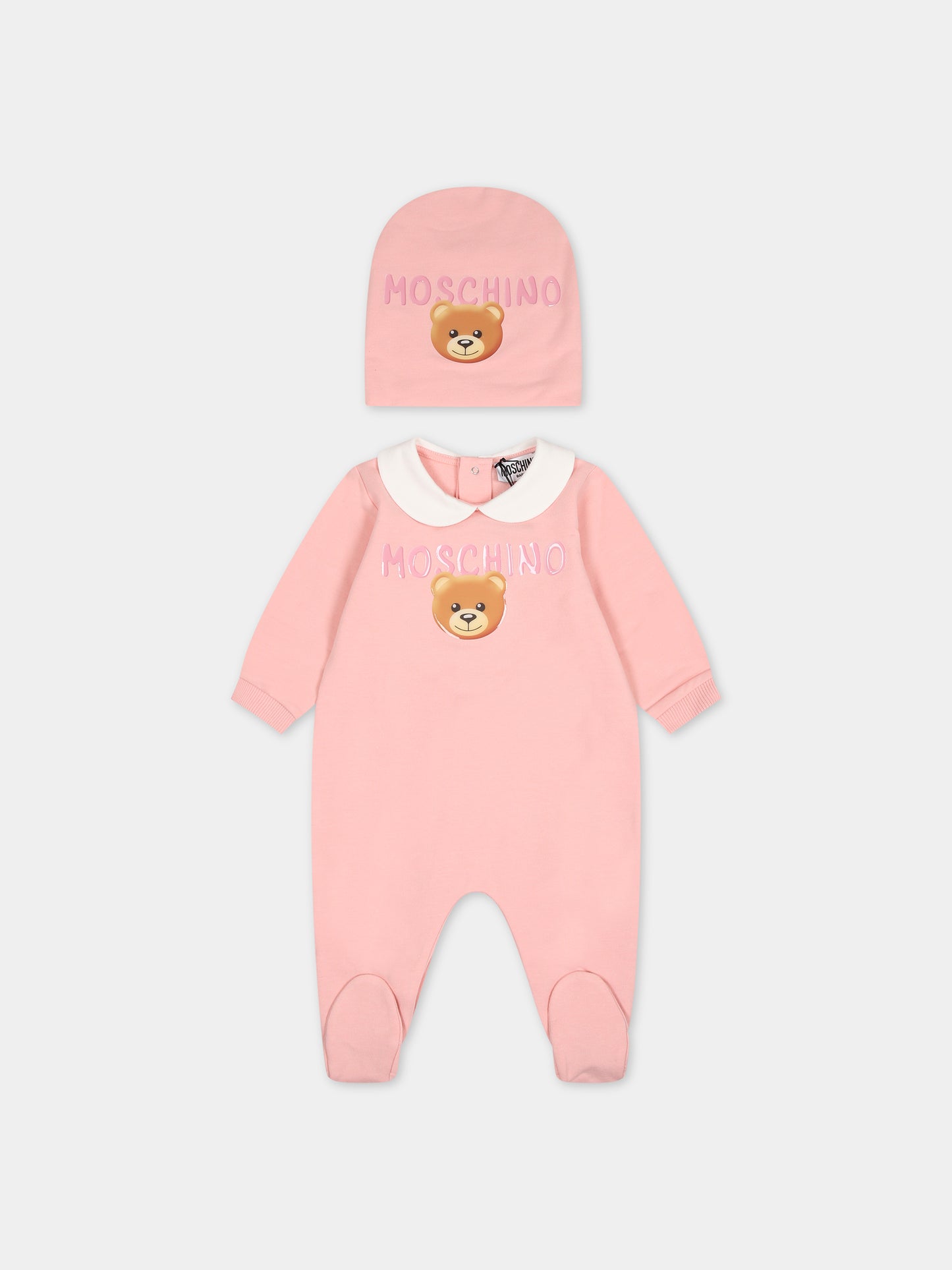 Set rosa per neonata con Teddy bear e logo,Moschino Kids,MOY026 LDA17 50209