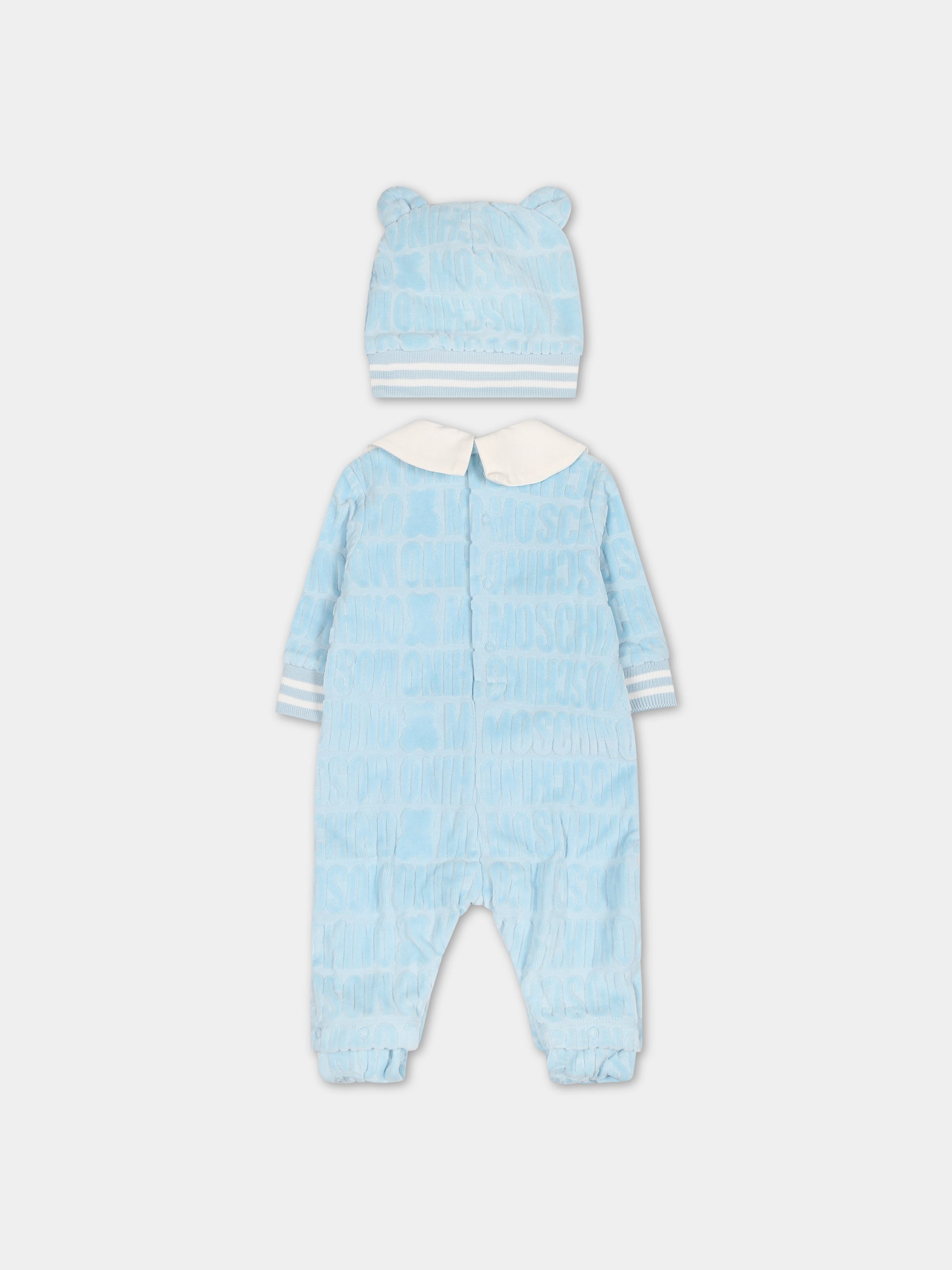 Completo celeste per neonato con logo,Moschino Kids,MUY05H LGB10 40304