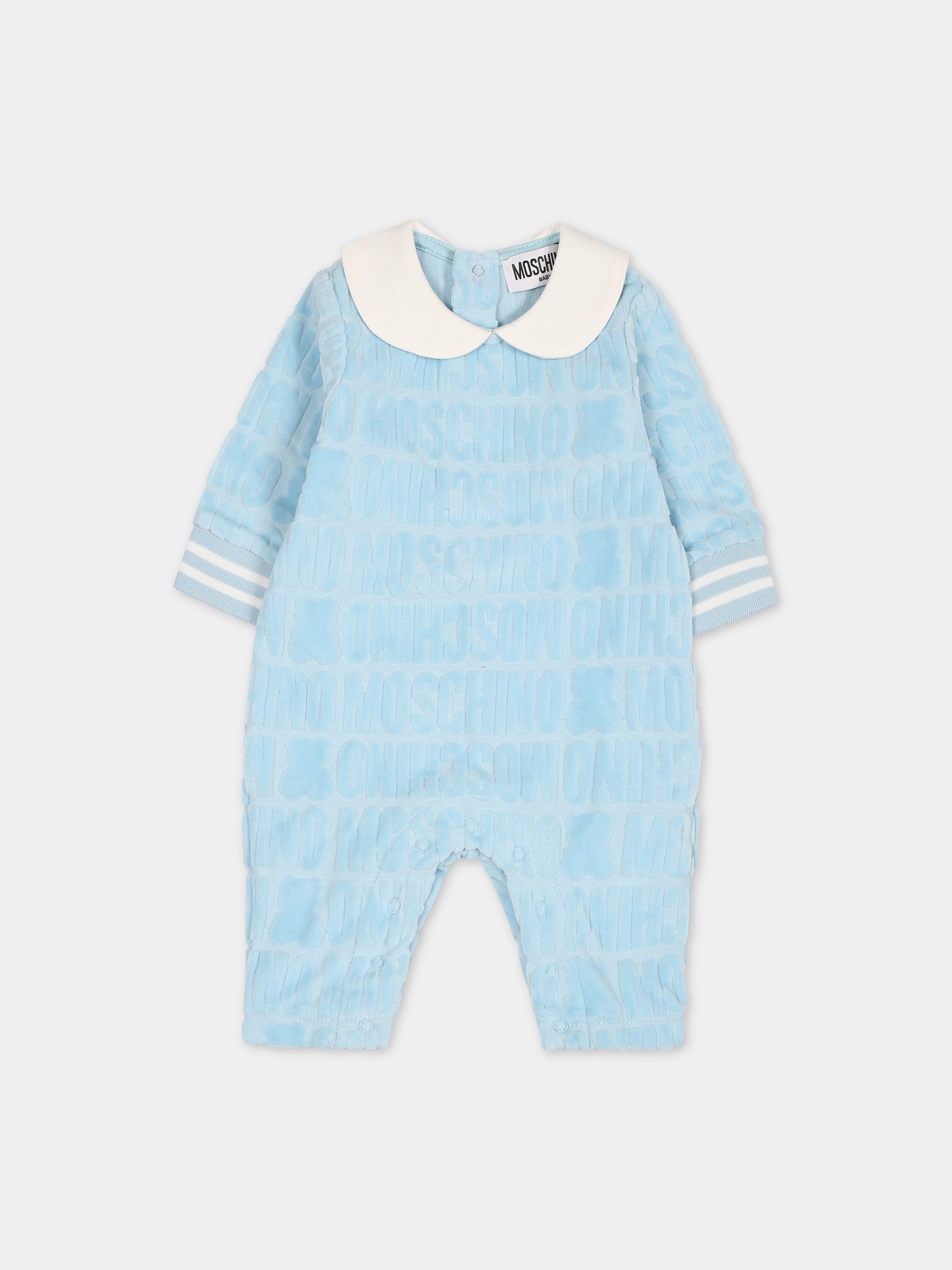 Completo celeste per neonato con logo,Moschino Kids,MUY05H LGB10 40304