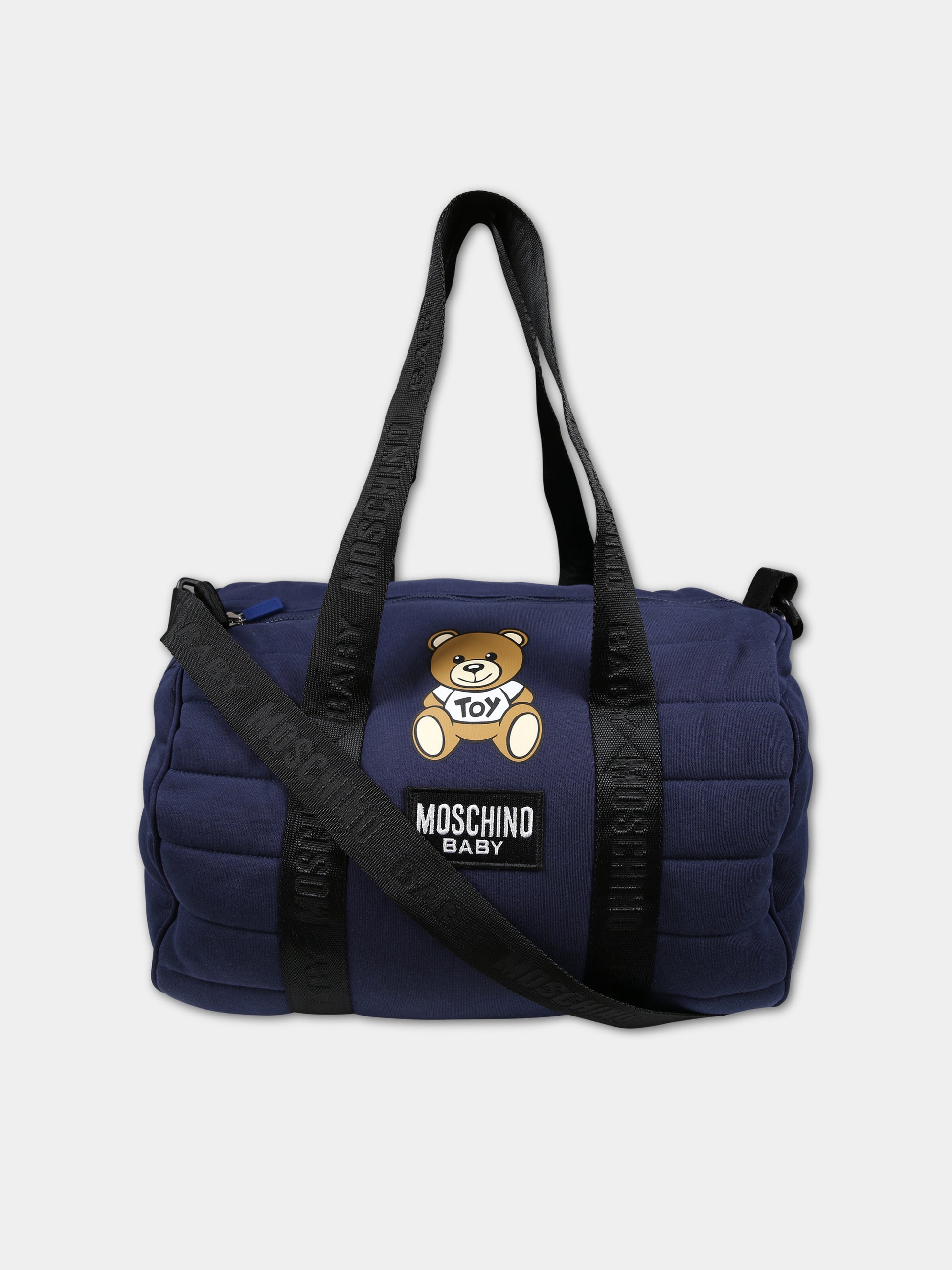 Borsa mamma blu per neonati con Teddy Bear e logo,Moschino Kids,MNX03P LCA26 40016