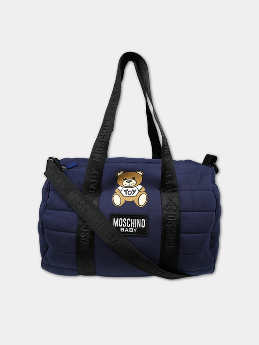 Borsa mamma blu per neonati con Teddy Bear e logo,Moschino Kids,MNX03P LCA26 40016