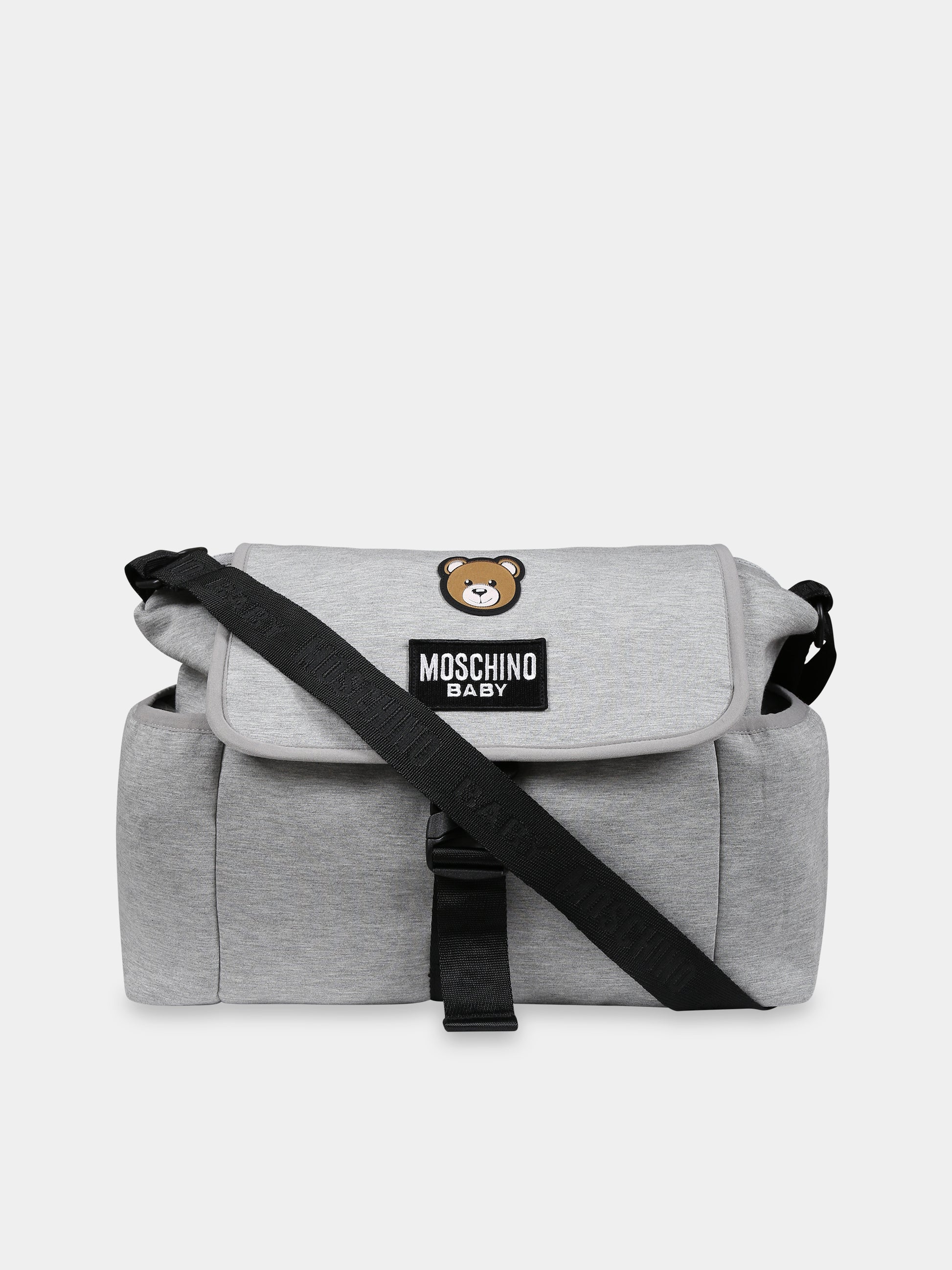 Borsa mamma grigia per neonati con Teddy Bear e logo,Moschino Kids,MNX03O LDA32 60901