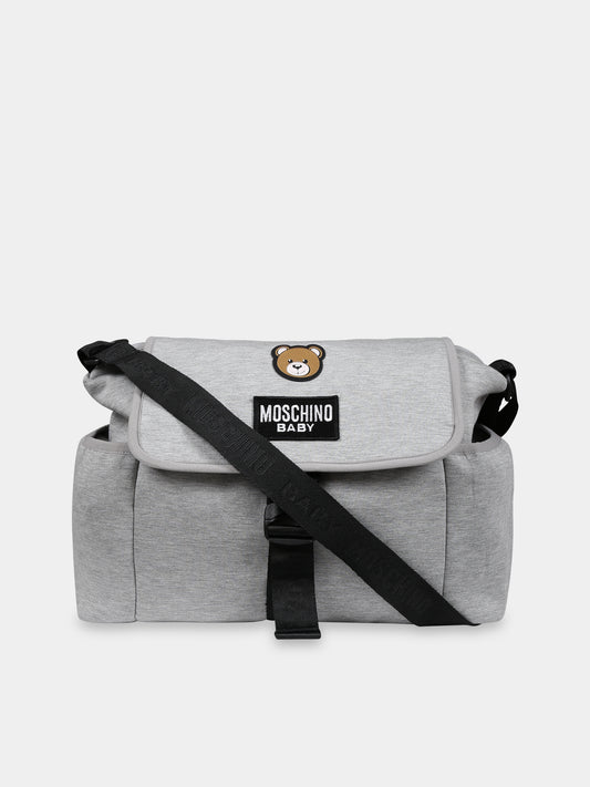 Borsa mamma grigia per neonati con Teddy Bear e logo,Moschino Kids,MNX03O LDA32 60901