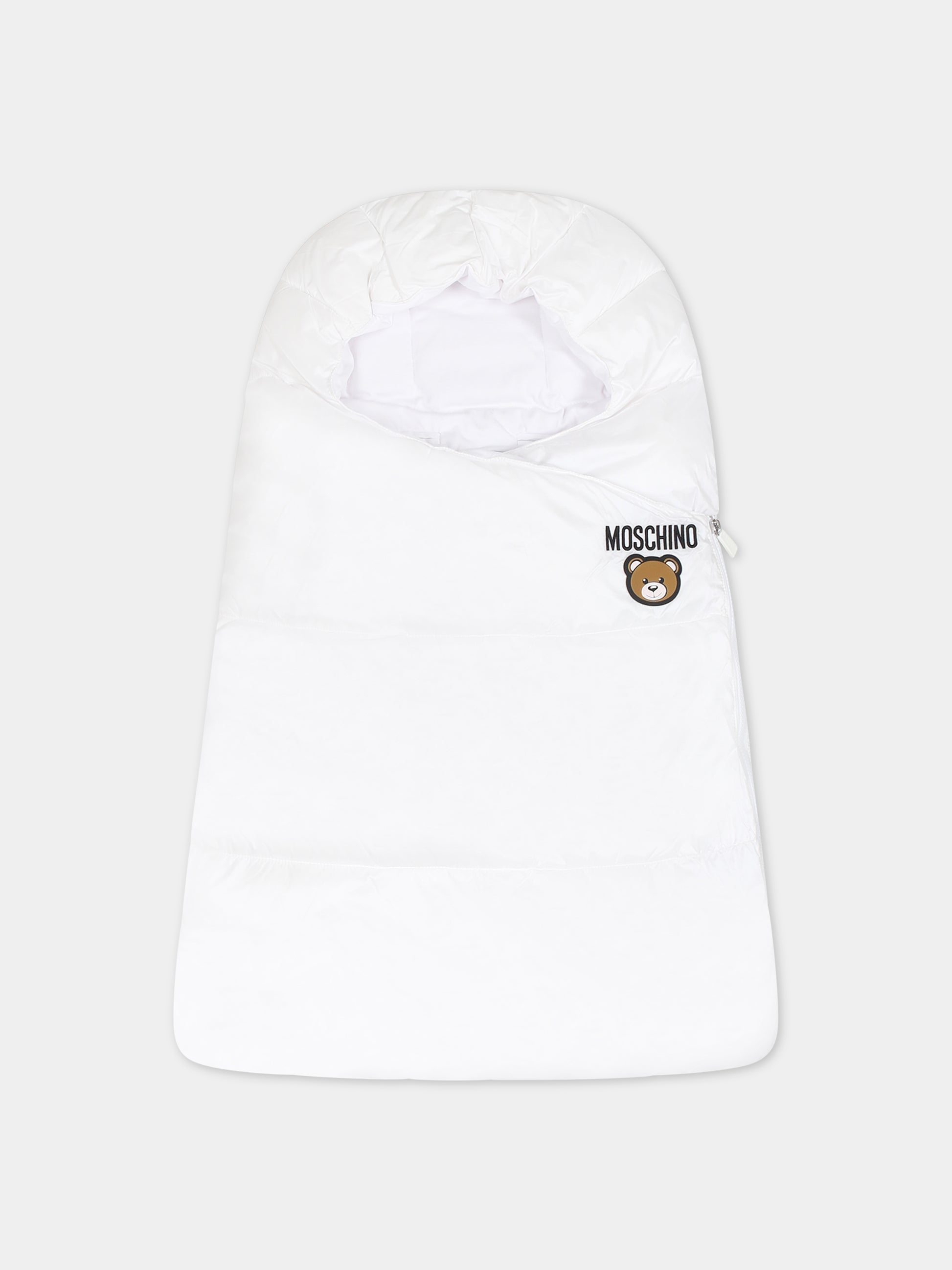 Sacco nanna bianco per neonati con Teddy Bear e logo,Moschino Kids,MUE00M L3A22 10101