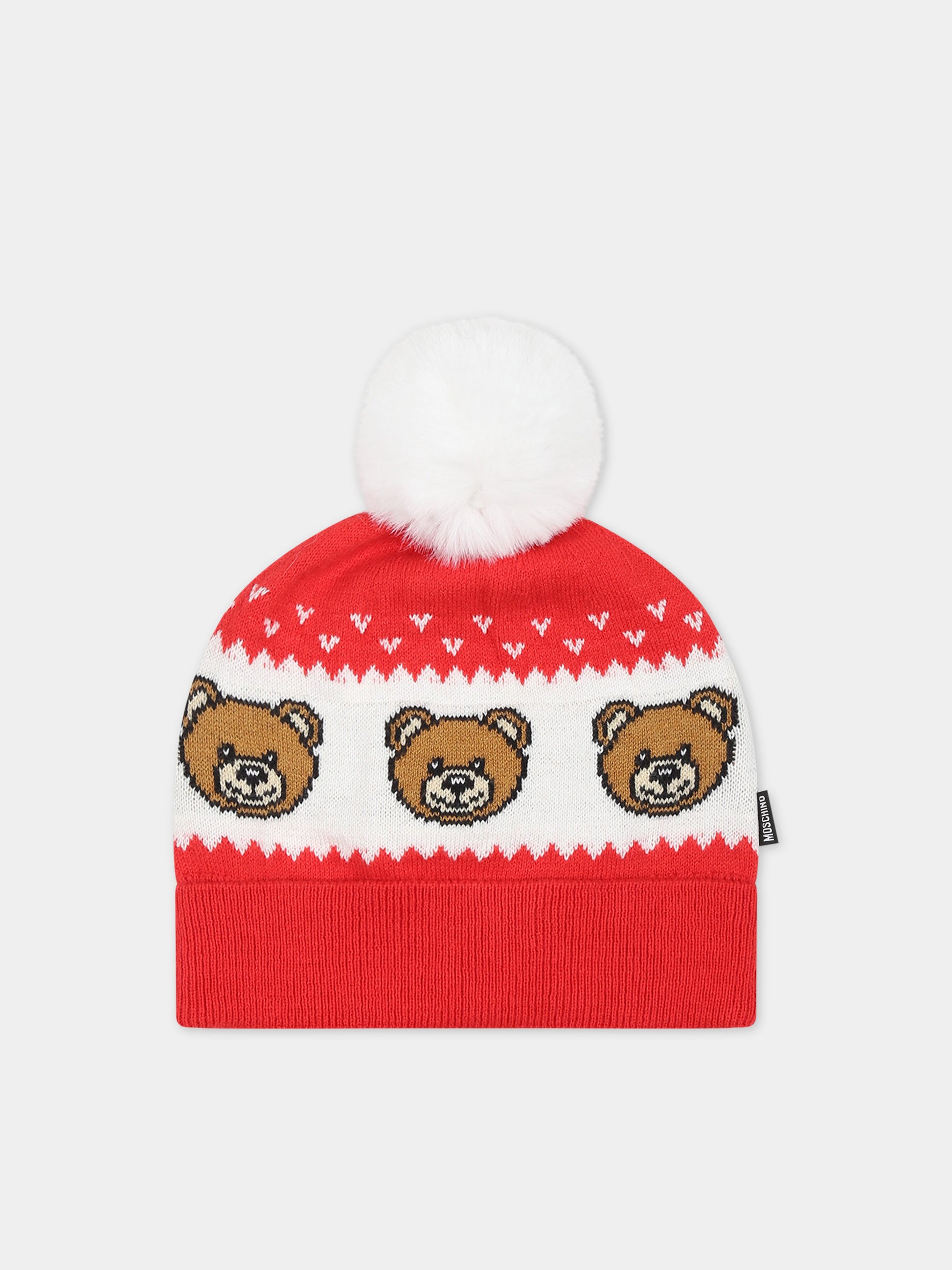 Cappello rosso per neonati con Teddy Bears,Moschino Kids,MUX04F LHE43 50109